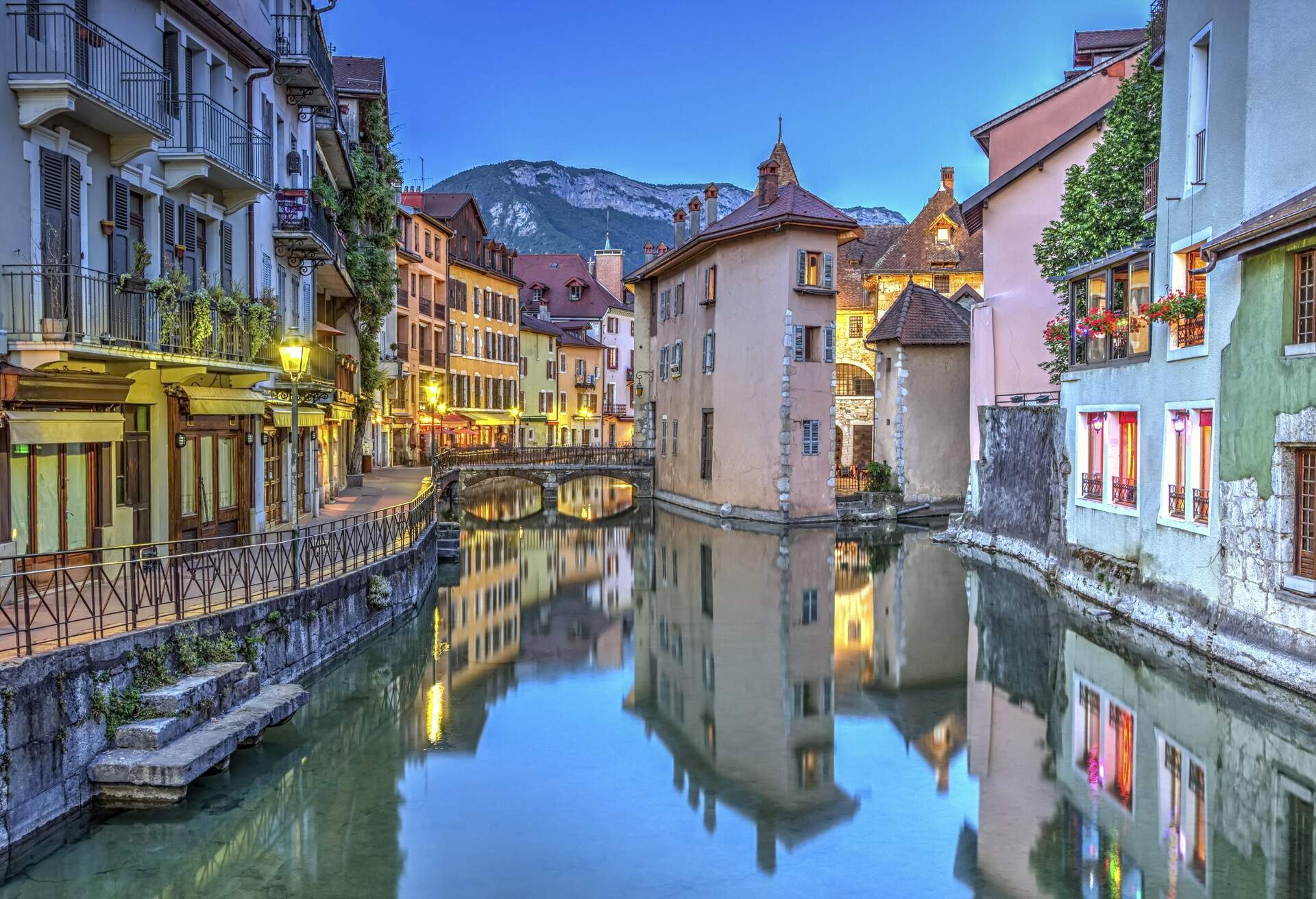 Quai de l'Ile and canal in Annecy old city by night, France, HDR; Shutterstock ID 284833310