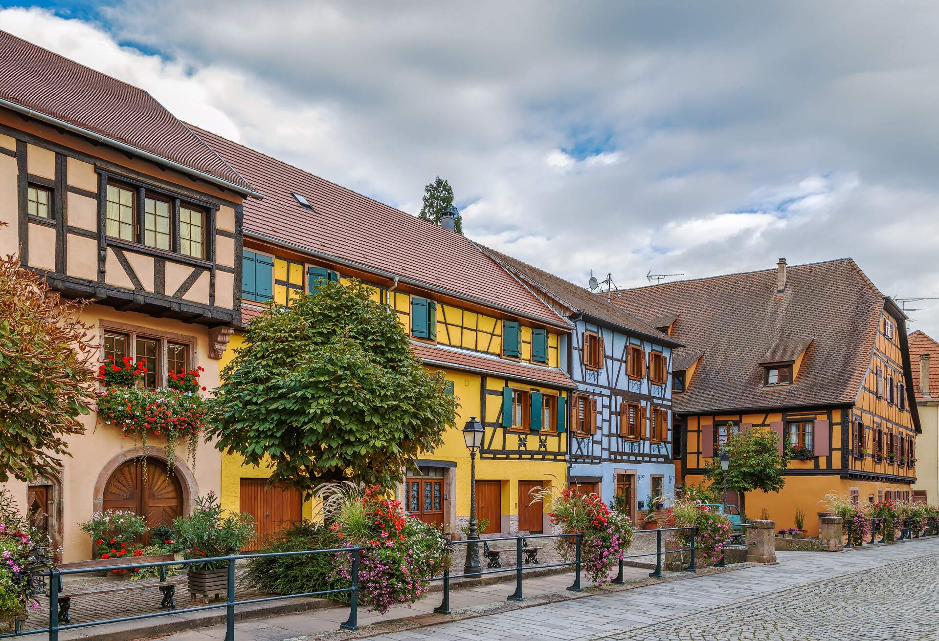 Street with historical houses in Ribeauville, Alsace, France; Shutterstock ID 549071725