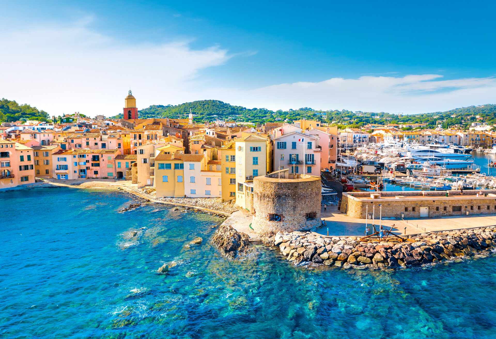 View of the city of Saint-Tropez, Provence, Cote d'Azur, a popular travel destination in Europe