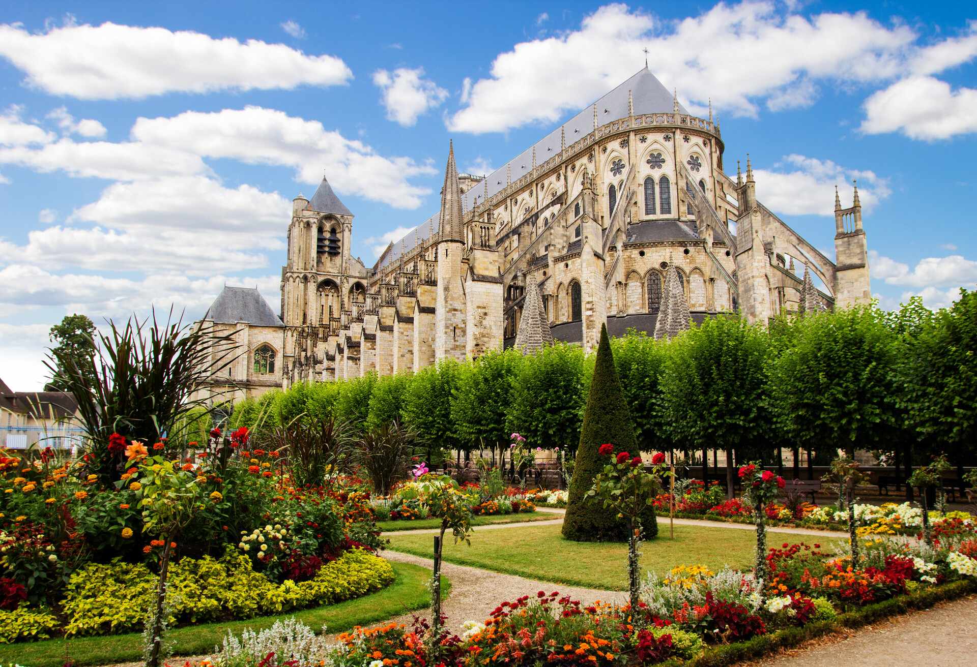 Cathedral in Bourges, beautiful garden, France; Shutterstock ID 604162379
