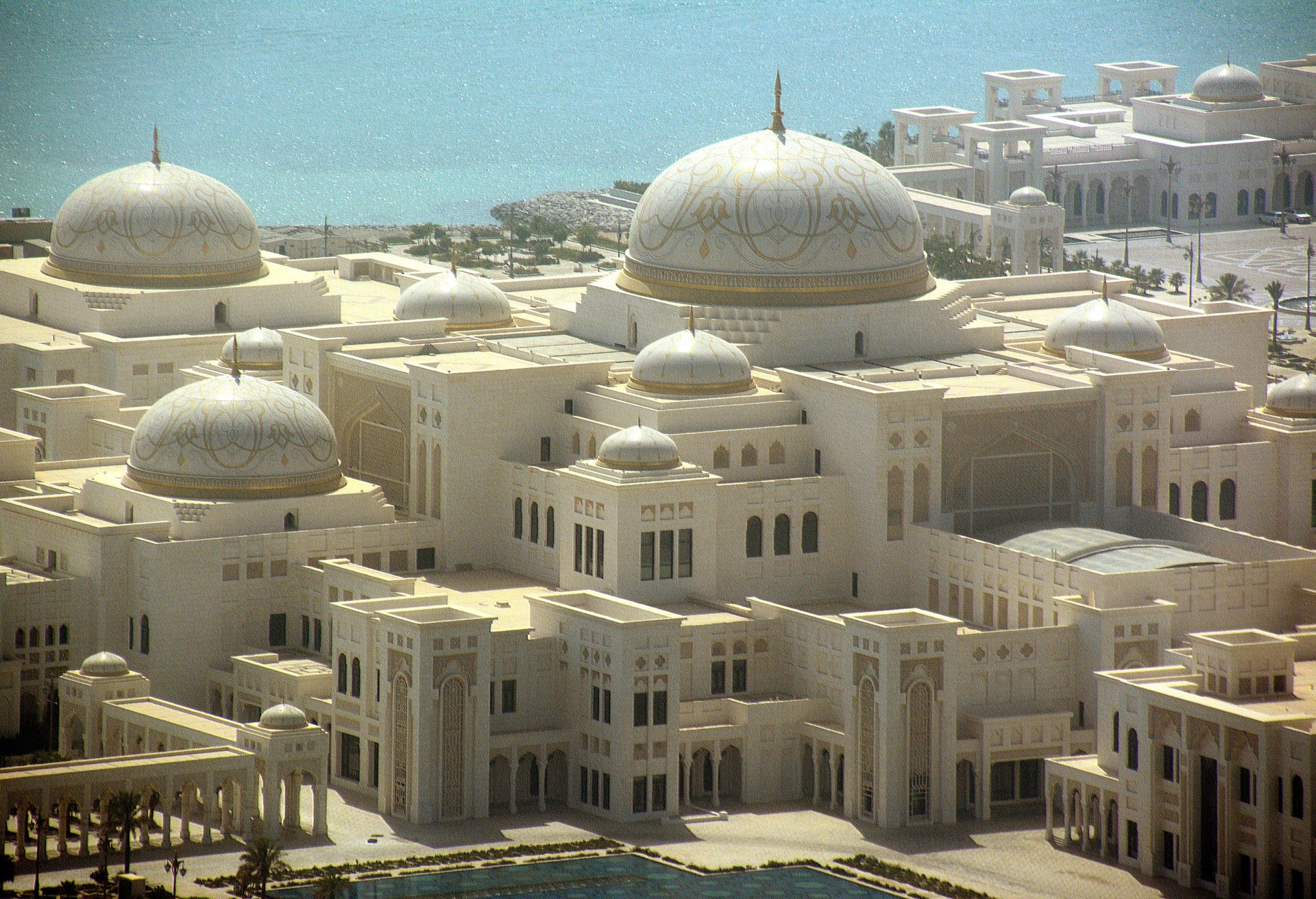 The majestic UAE Presidential Palace in Abu Dhabi, overlooking the Persian Gulf, United Arab Emirates