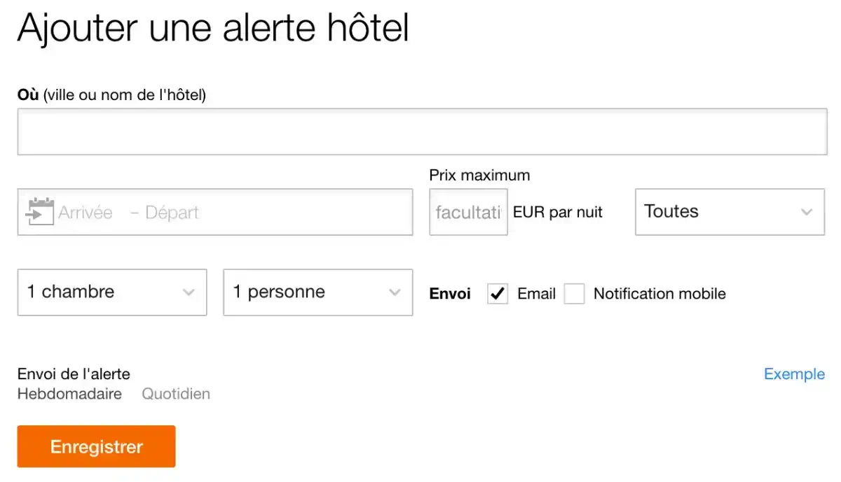 Créez une Alerte KAYAK pour surveiller les prix d'hôtels