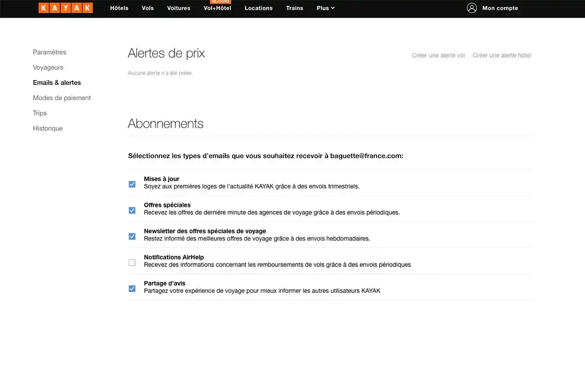 Alertes de prix