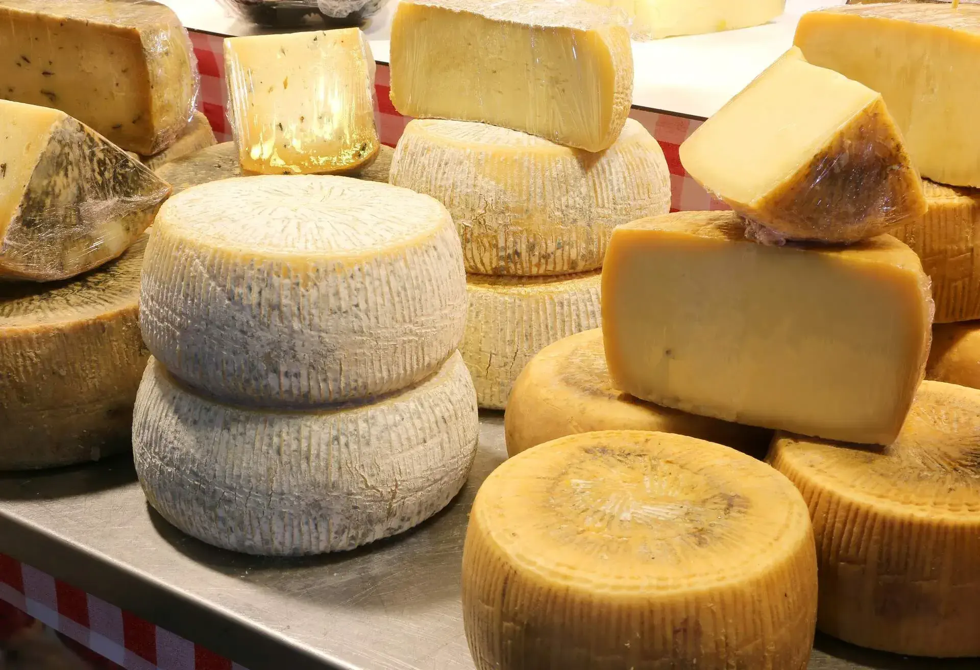 Cheese stand in a market hall
