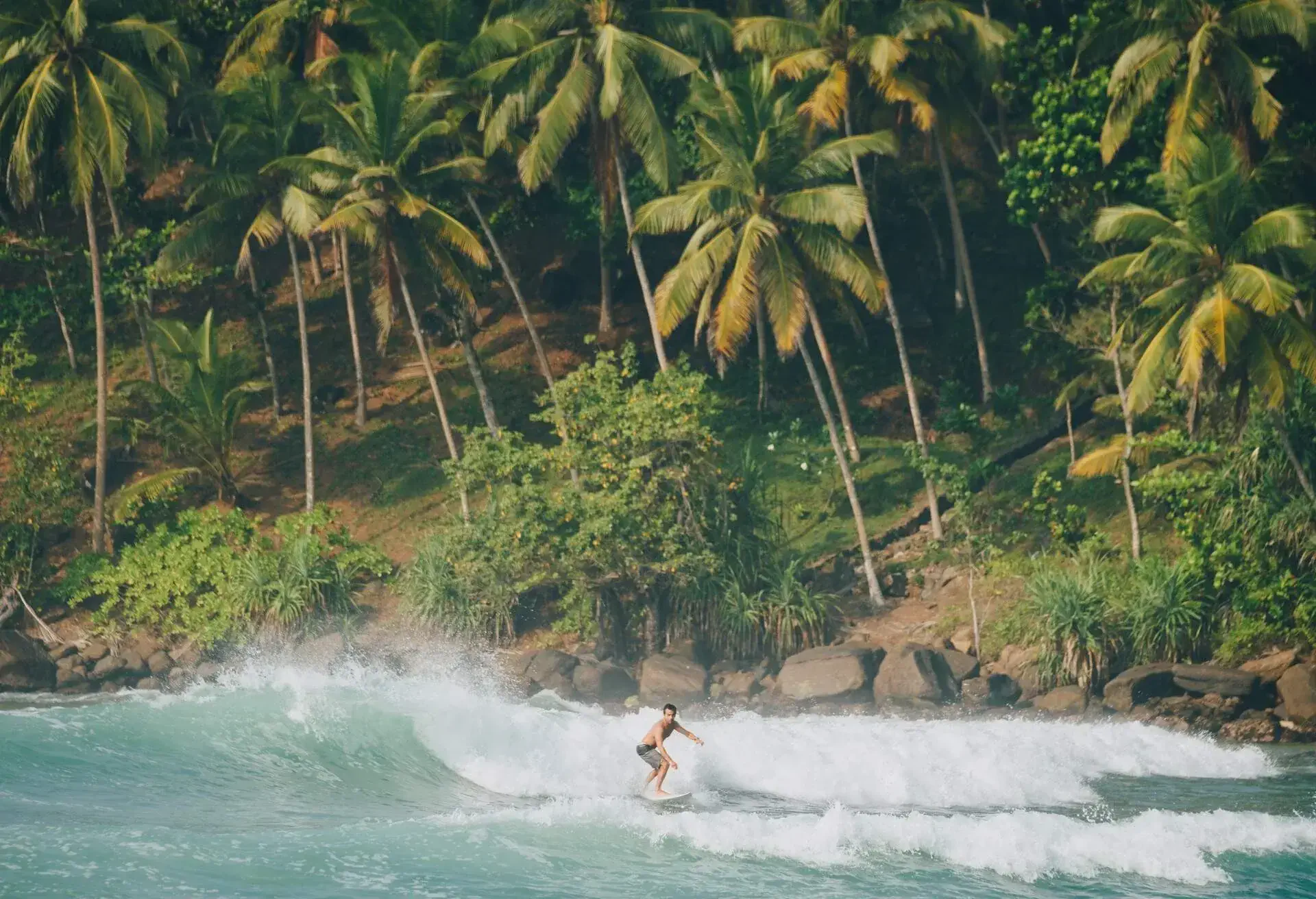 Surfers at Mirissa beach in Sri Lanka
