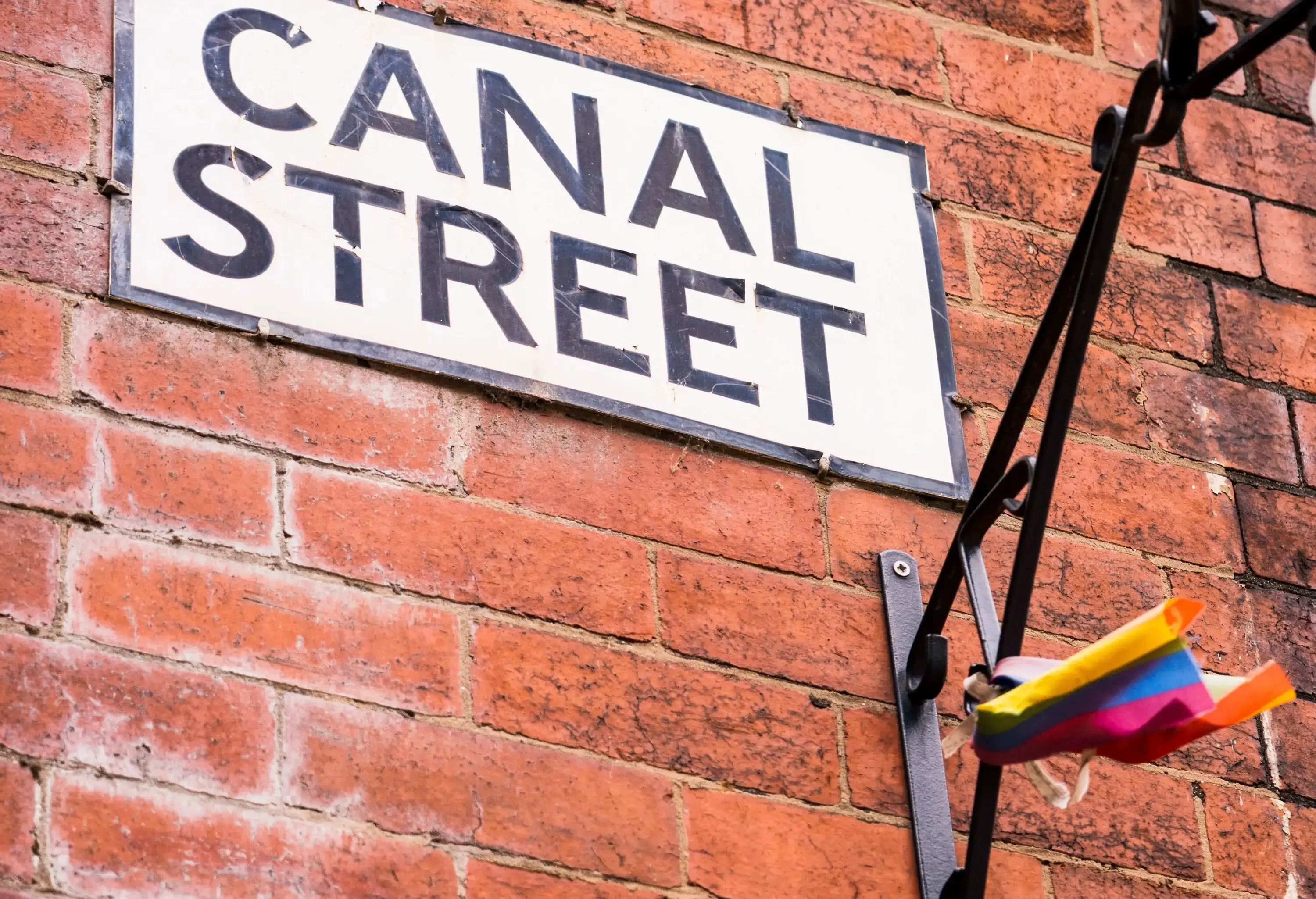 A  sign posted on a brick facade reads "Canal Street".