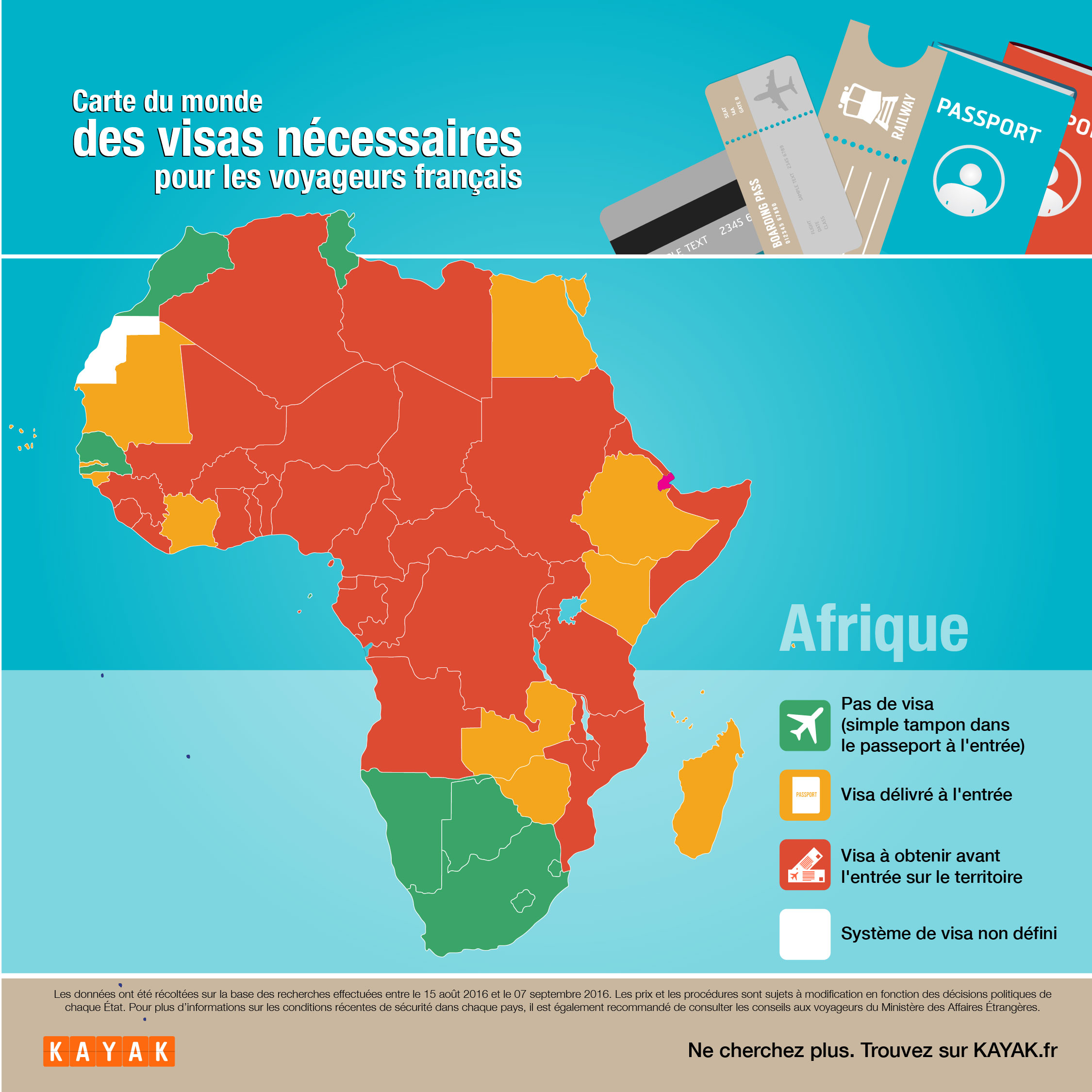Carte des visas pour les voyageurs français - Afrique