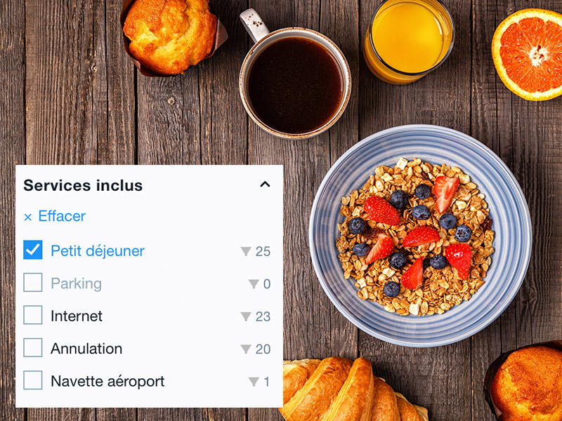 Raffinez encore plus votre recherche de l'hôtel idéal en ajoutant le filtre KAYAK "Services inclus"