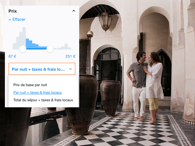 Pour trouver l'hôtel idéal, utilisez le filtre KAYAK "Prix", qui vous permet d’inclure les coûts additionnels dans le prix total dès le départ