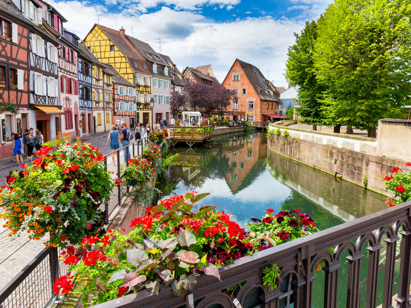 COLMAR/FRANCE â?? AUGUST 03: Flowers decoration and architecture on August 03, 2016 in Colmar.
