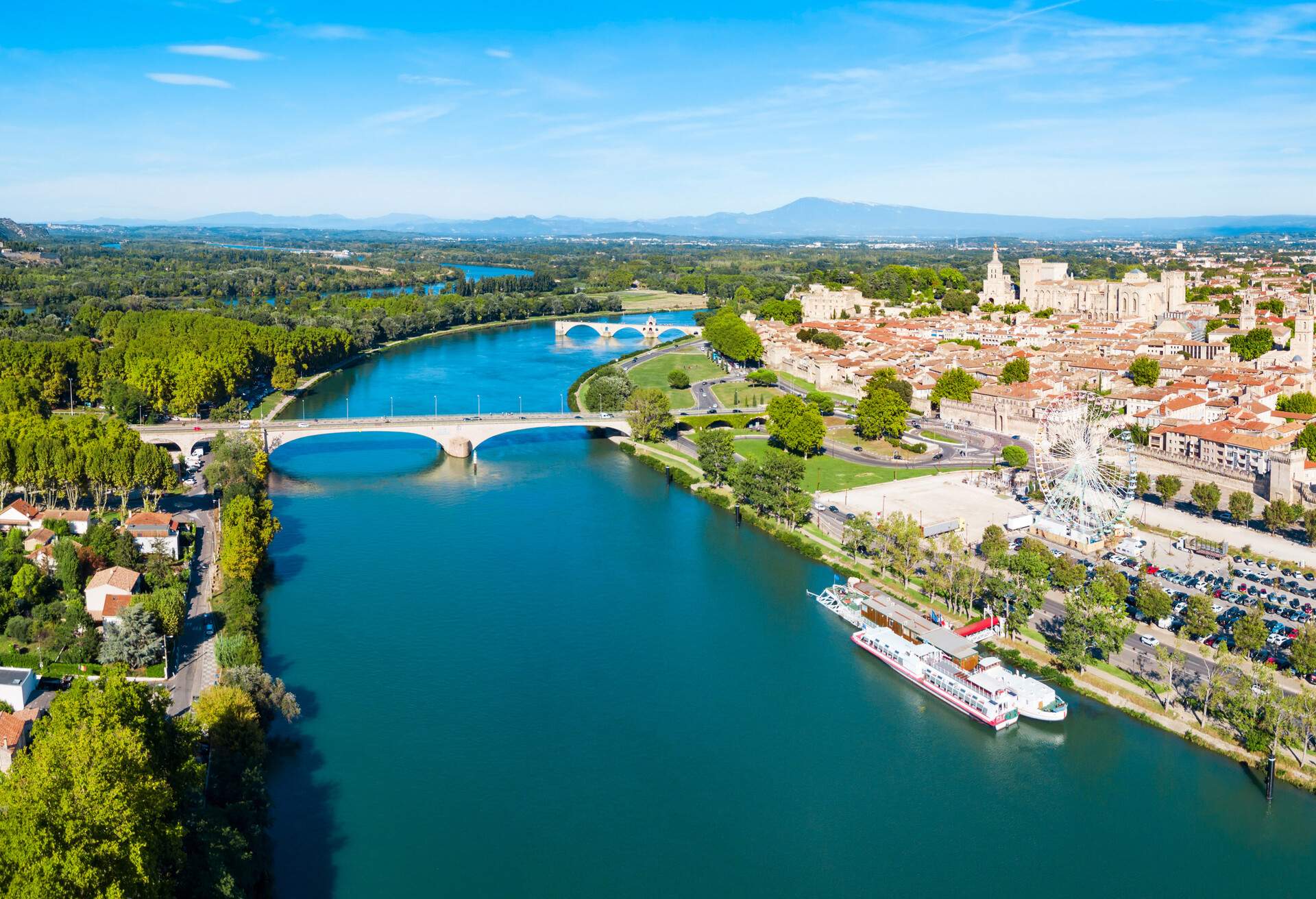 Rhone river aerial panoramic view in Avignon. Avignon is a city on the Rhone river in southern France.; Shutterstock ID 1392710783