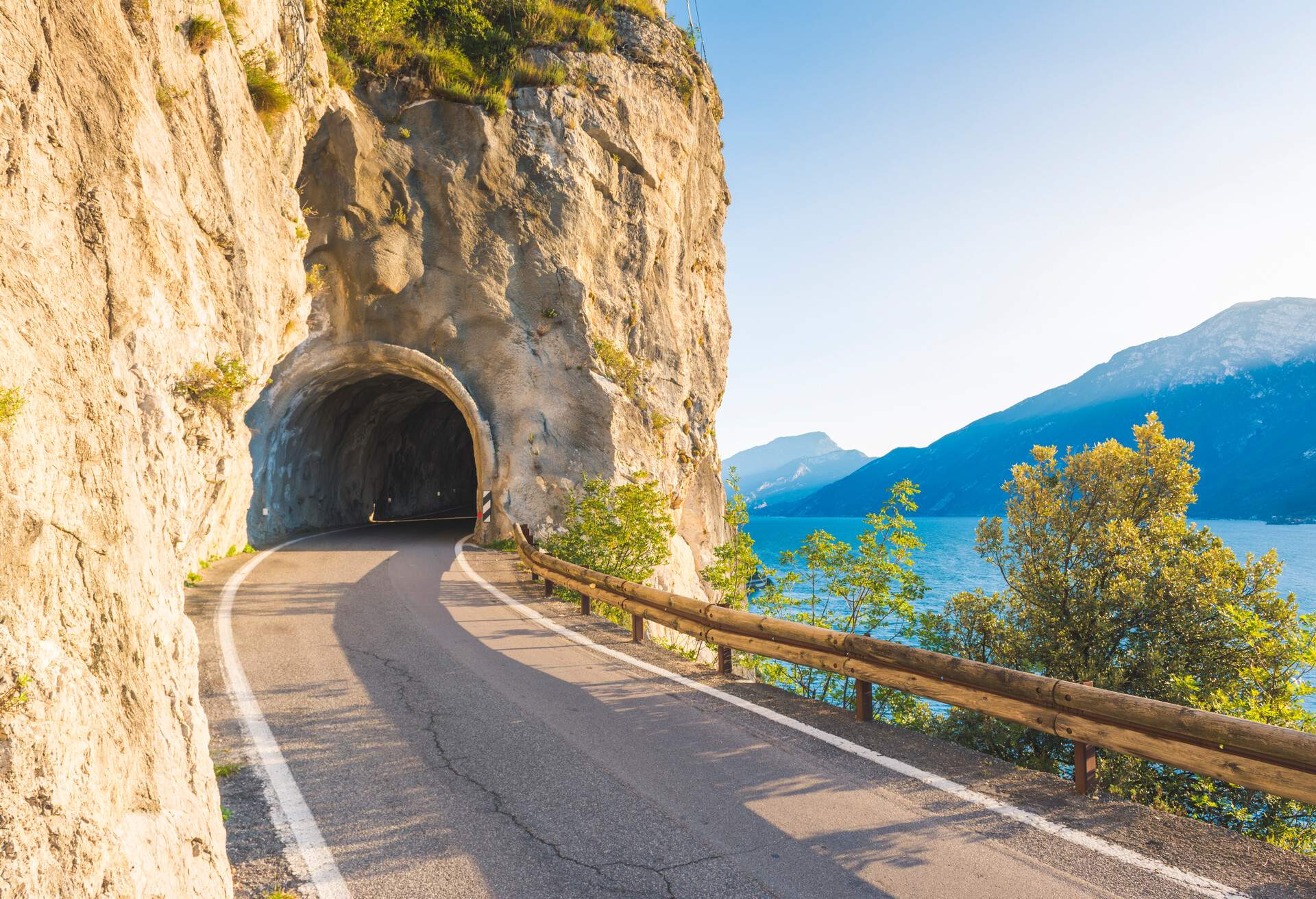 The iconic mountain road SP38 called Strada della Forra (Forra Road) in Lake Garda 