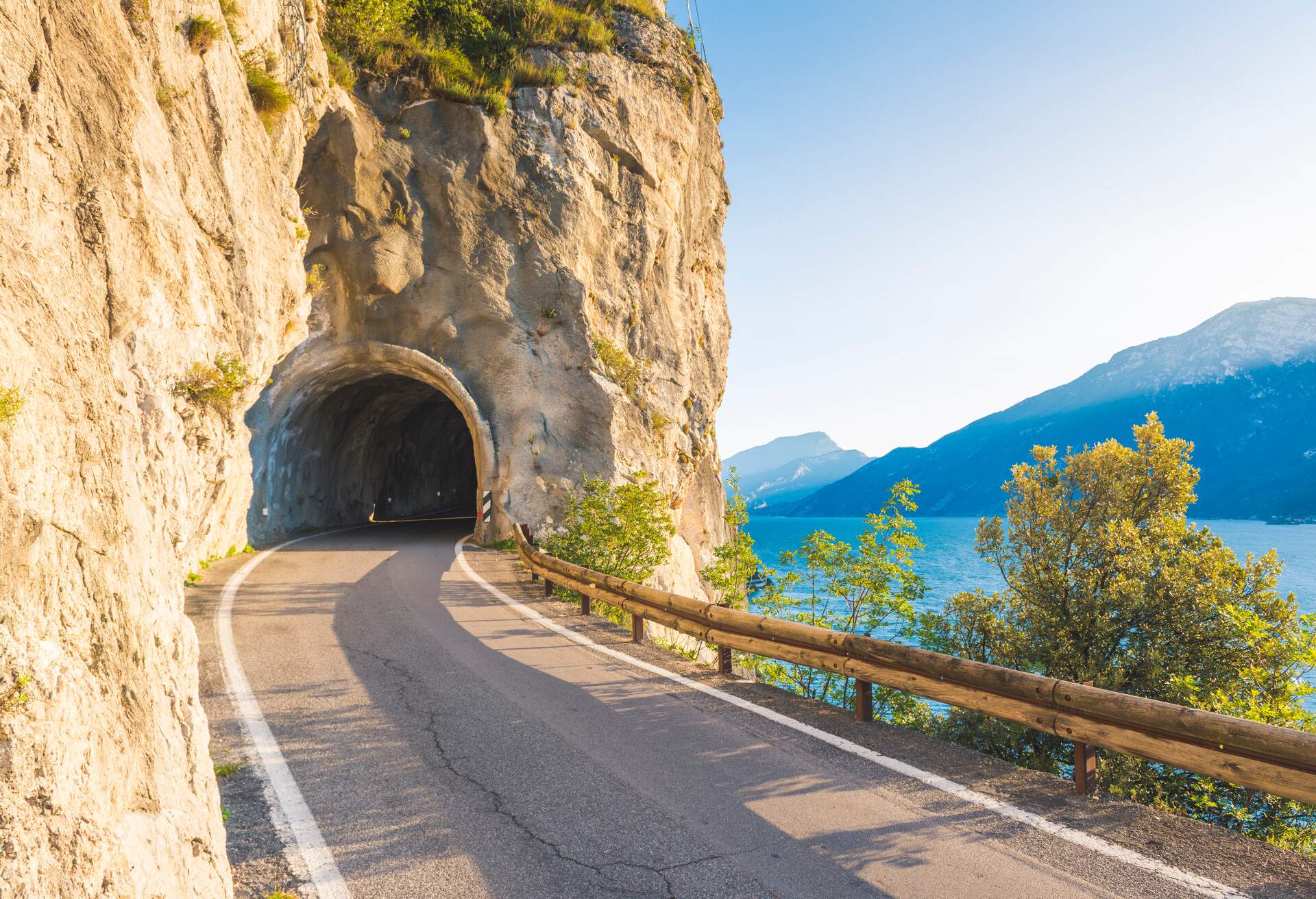 The iconic mountain road SP38 called Strada della Forra (Forra Road) in Lake Garda 