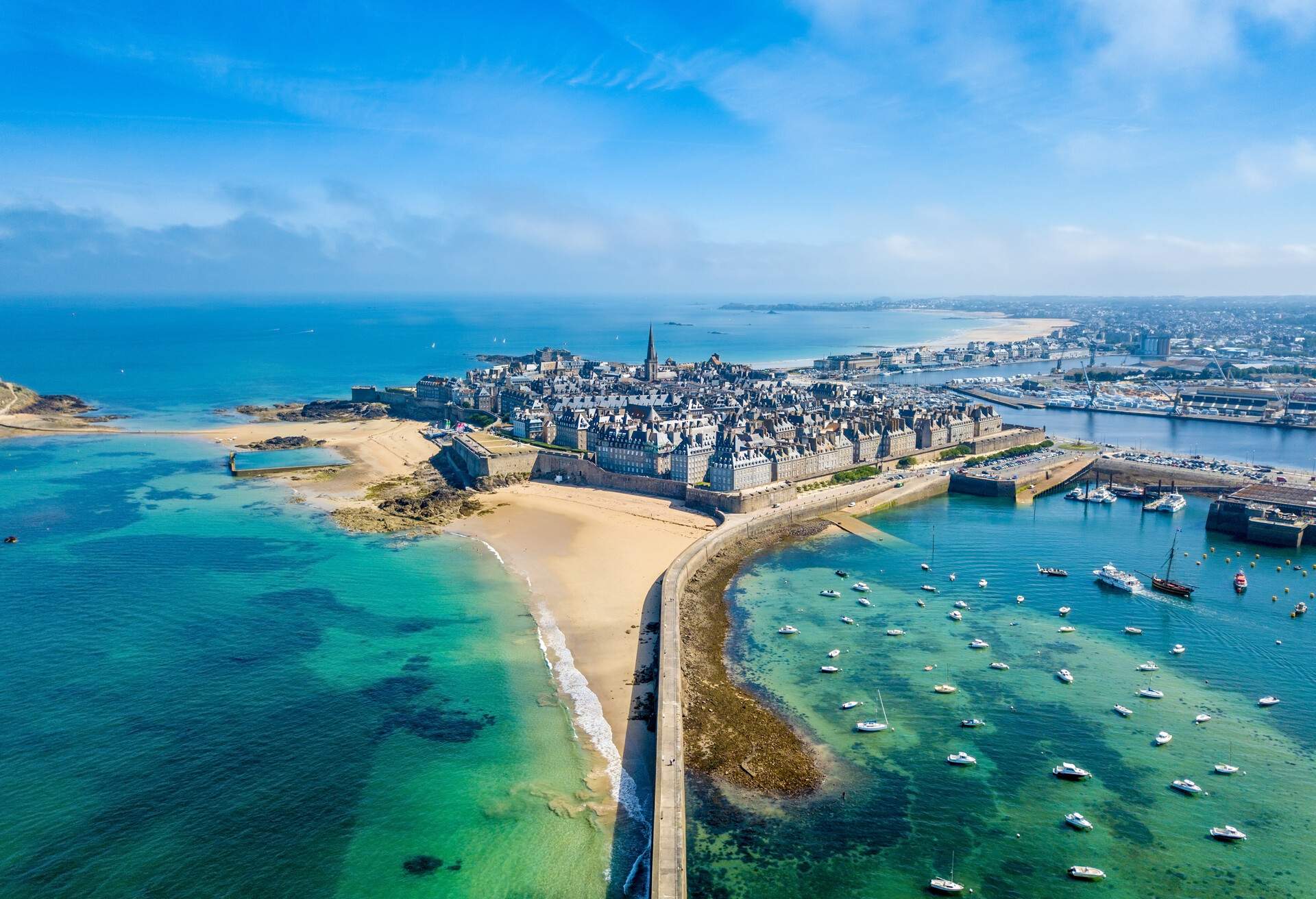 Aerial view of the city of Privateers - Saint Malo in Brittany, France