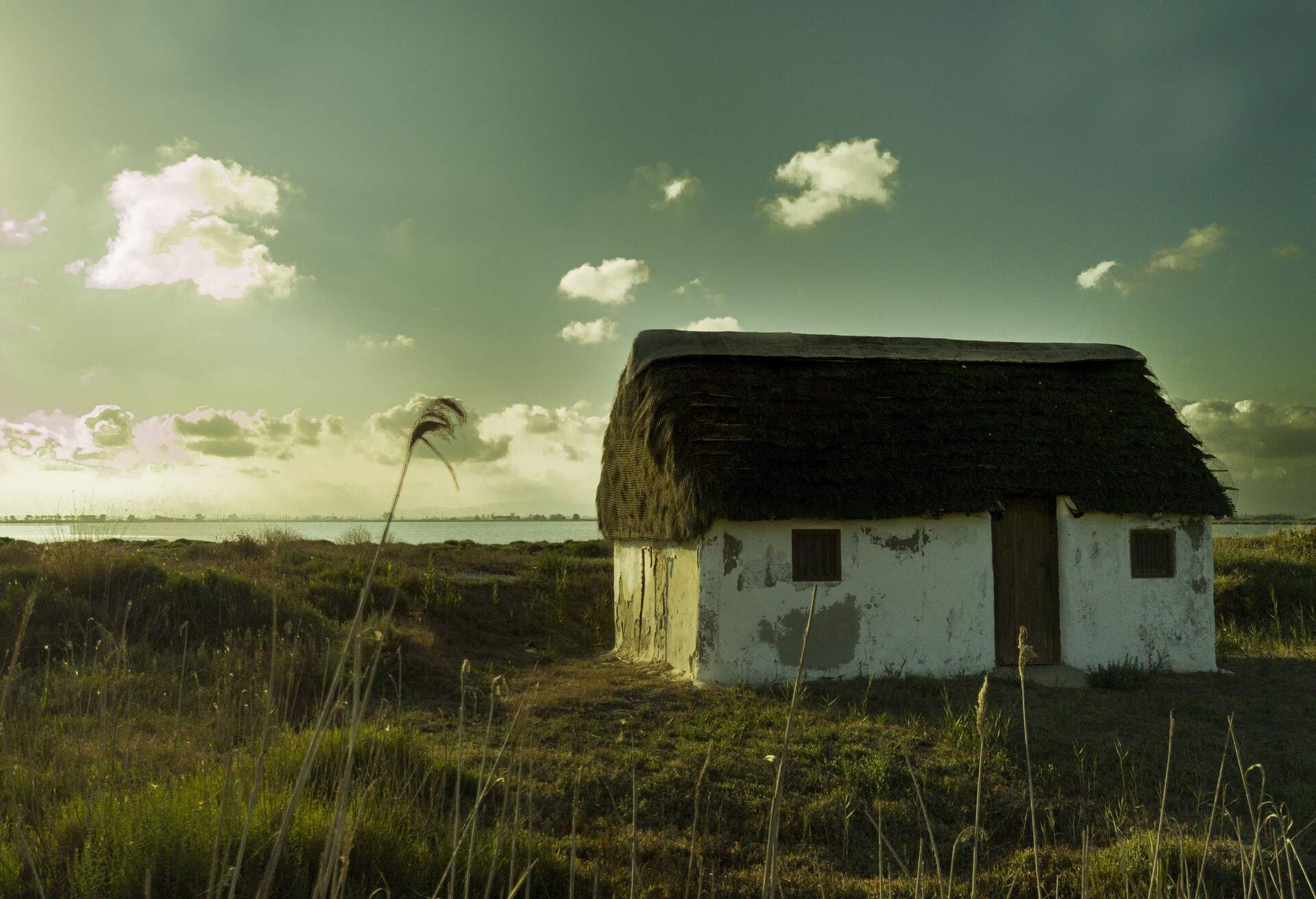 Traditional house of the rice fields in the lands of the Ebro in Tarragona