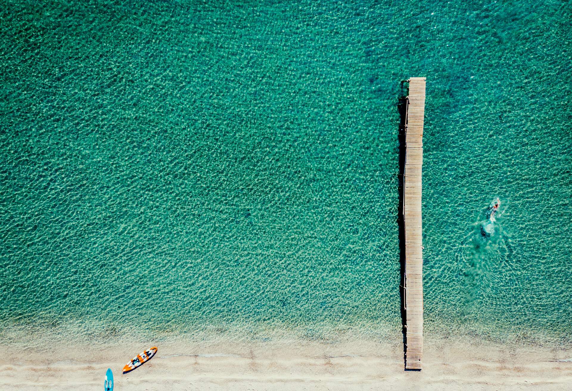 Aerial drone images above Ipsos beach, Corfu,Ionian Island, Greece