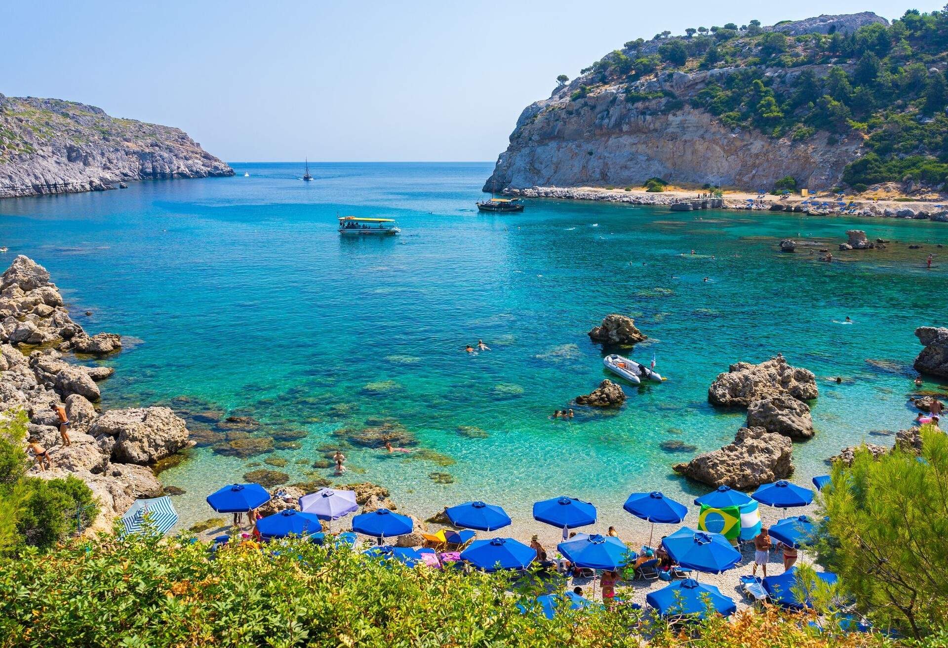 Overlooking the beautiful beach at Anthony Quinn Bay Rhodes Greece Europe; Shutterstock ID 308550062; Purpose: Newsletter; Brand (KAYAK, Momondo, Any): Any