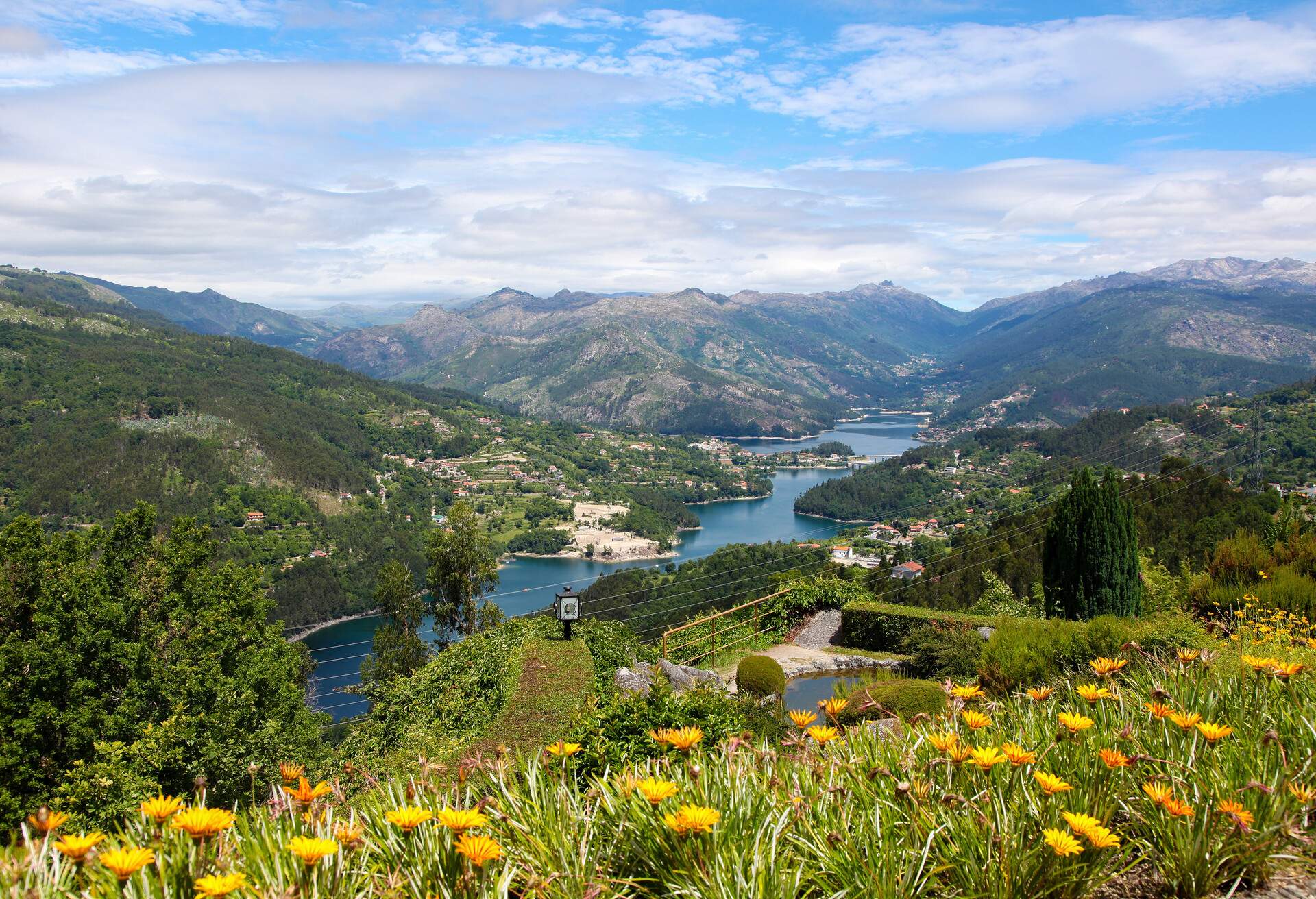 View on the Lima river meandering through Peneda Geres, the only national park in Portugal, located in the Norte region.; Shutterstock ID 241295794