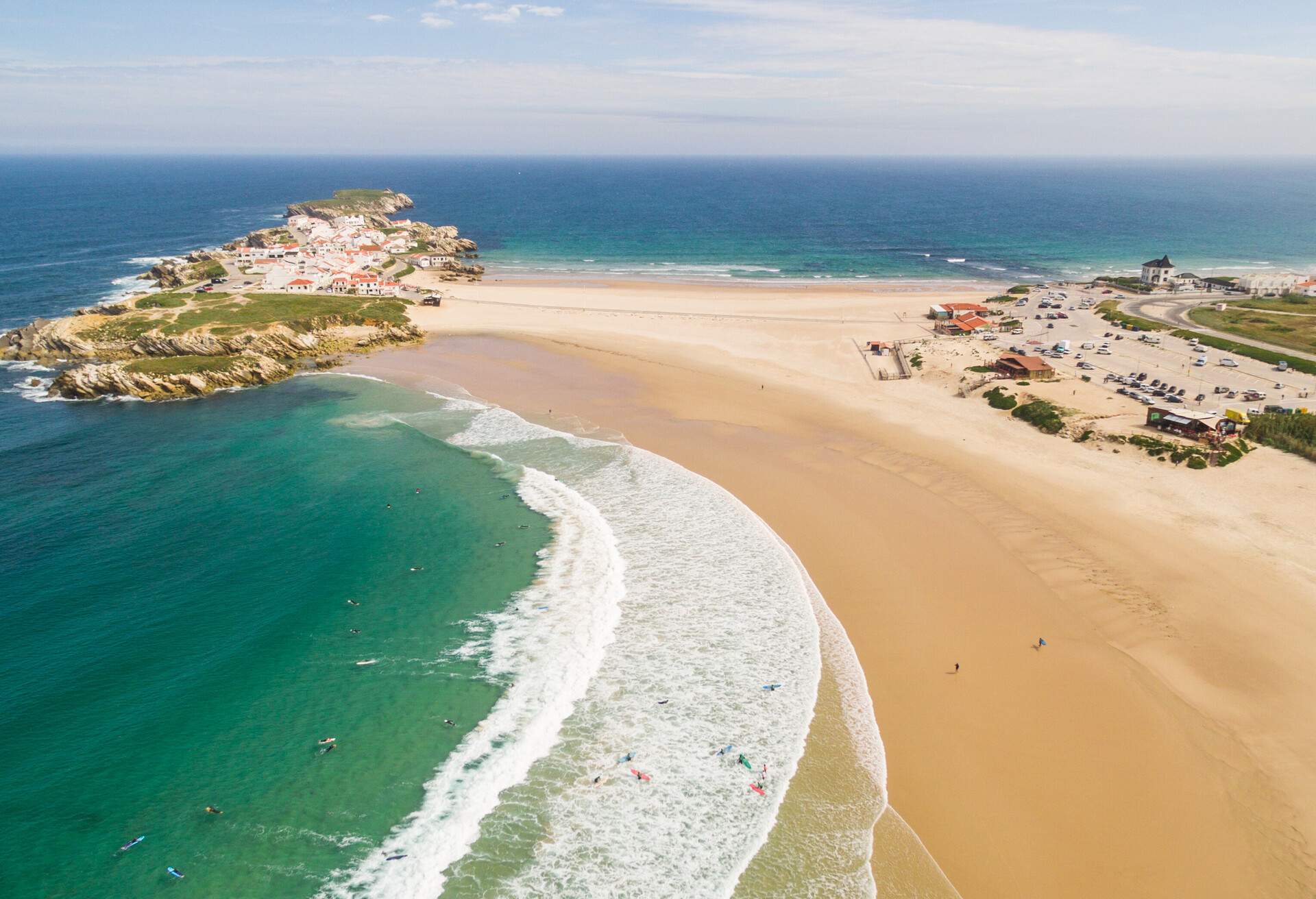 Praia do Campismo and Island Baleal naer Peniche on the shore of the ocean in west coast of Portugal; Shutterstock ID 642165394; Purchase Order: SF-06928905; Job: ; Client/Licensee: ; Other: