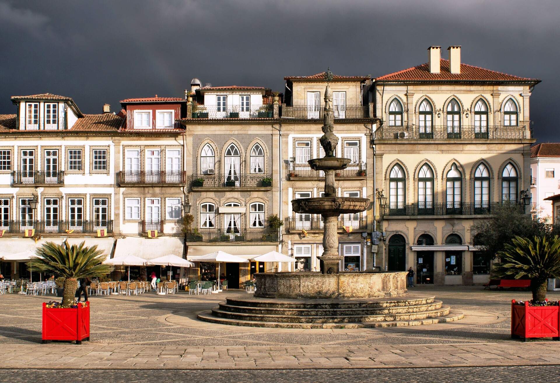 Main square Largo de Camoes with the fountain in Ponte de Lima