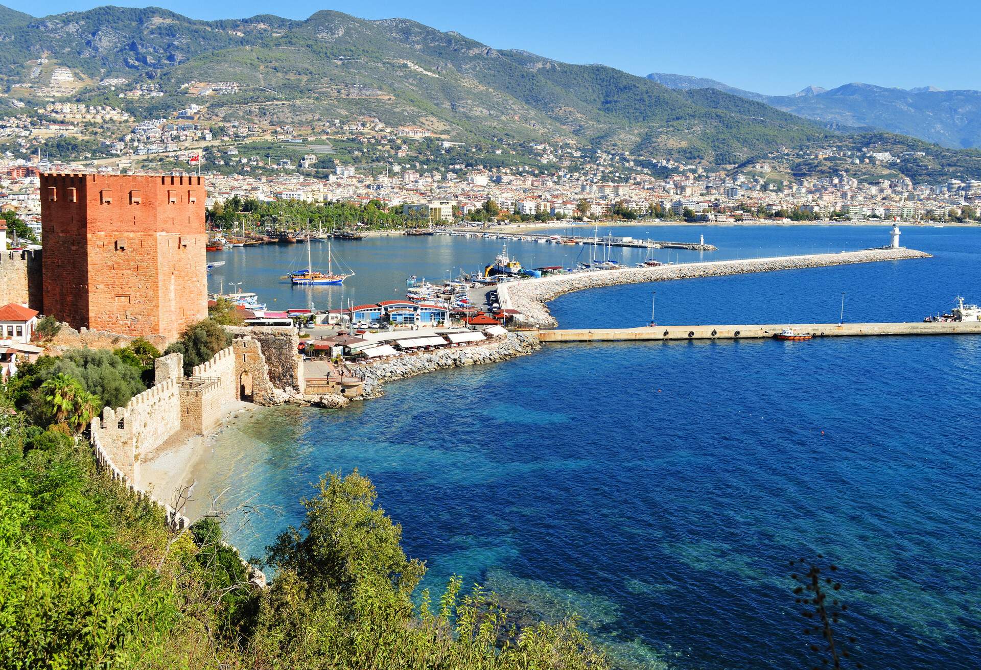 View of Alanya harbor form Alanya peninsula. Turkish Riviera; Shutterstock ID 229550143; Purchase Order: SF-06928905; Job: ; Client/Licensee: ; Other: