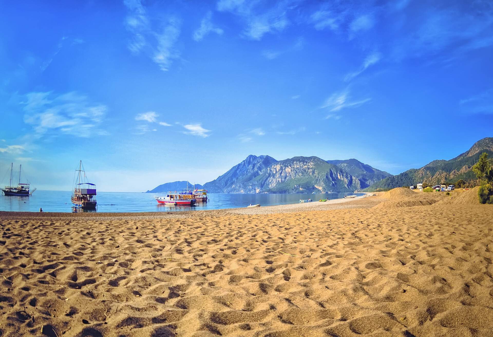 Colorful panoramic view  Olympos Beach, Cirali, Turkey