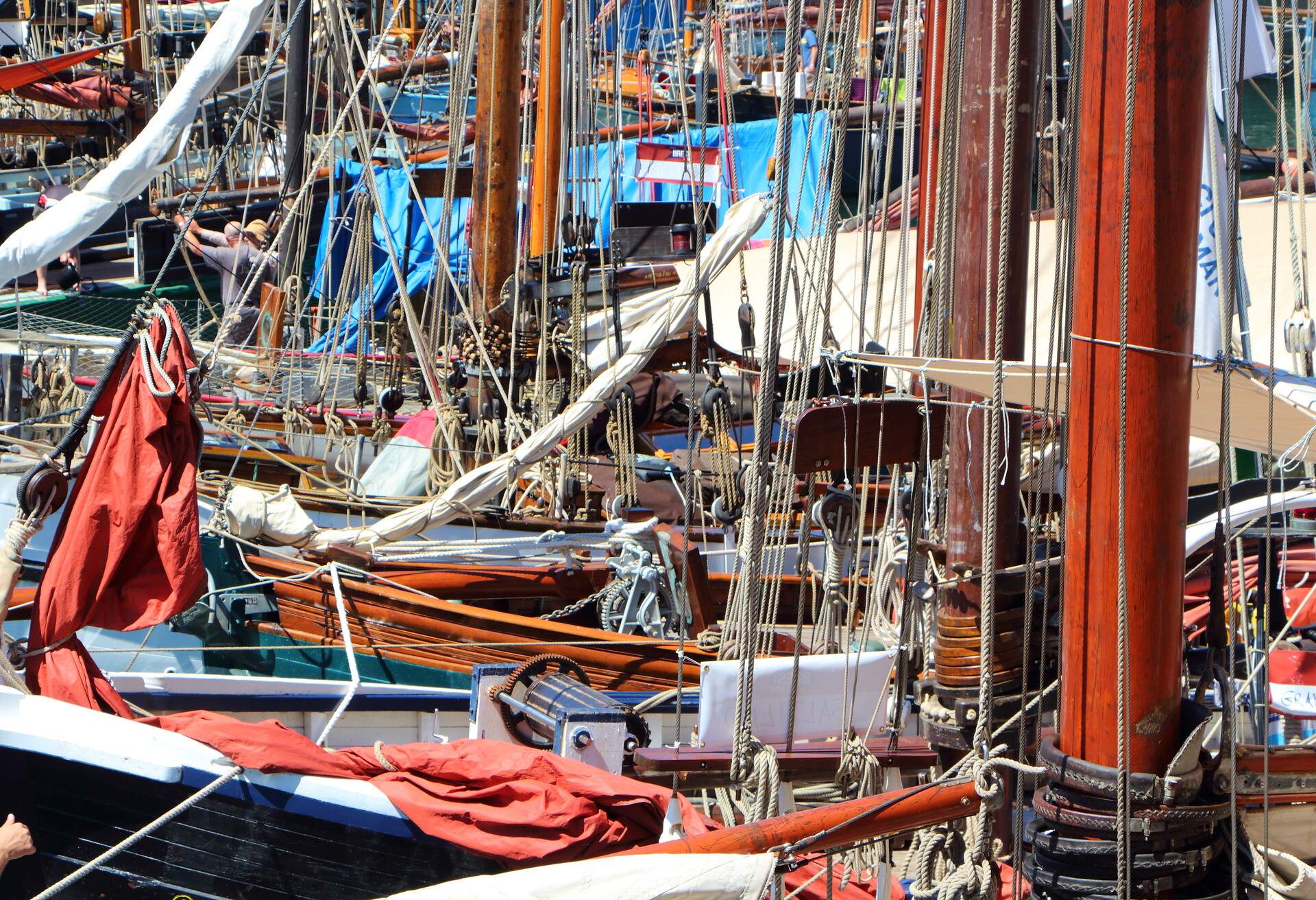 Alignment of sailboats alongside the quay during maritime festival in Brest