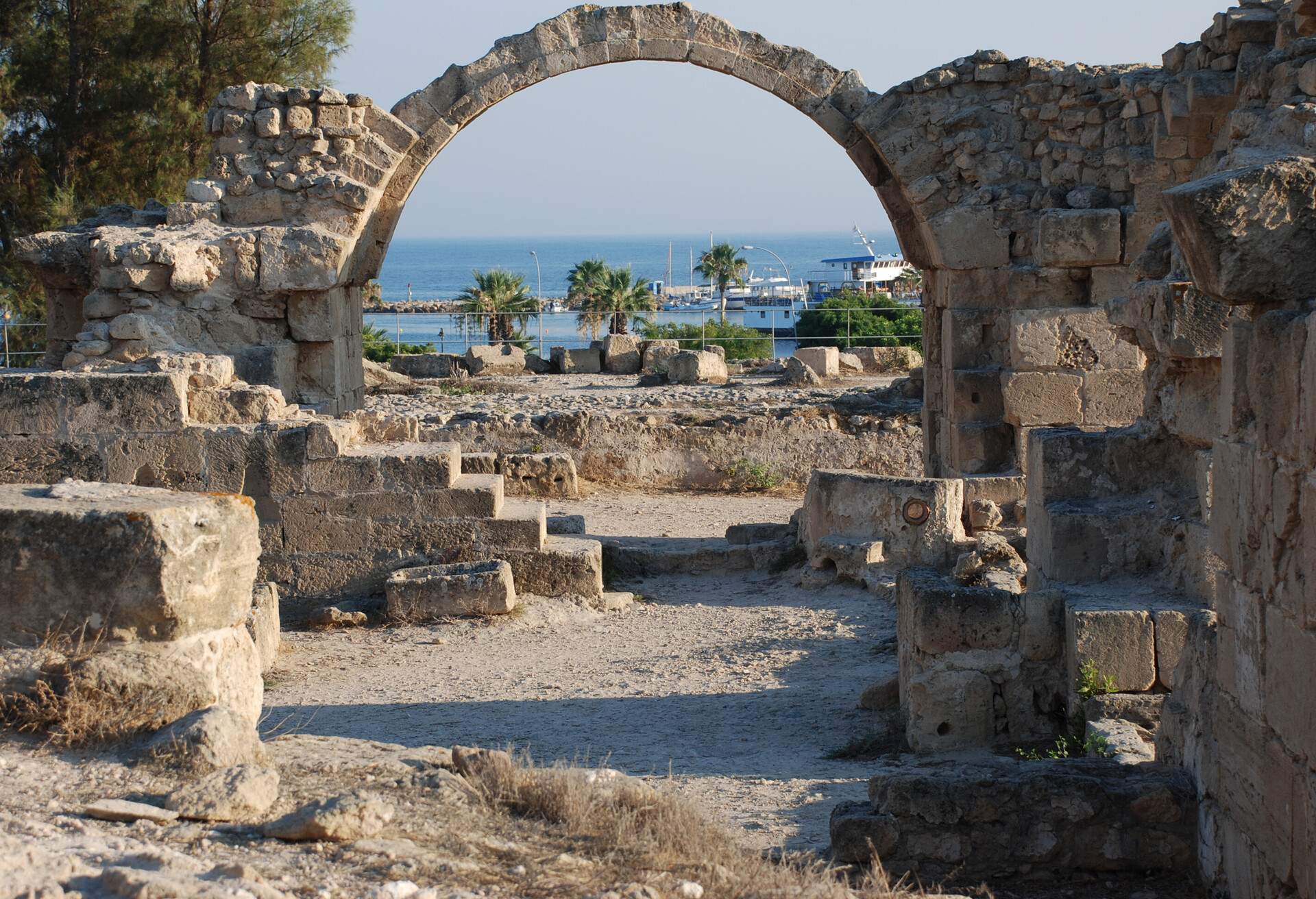 View through one of the ruined arches to Pafos Harbour, of the Byzantine castle known as Saranta Kolones (Forty Columns),located just north of the harbour of Pafos. View my Cyprus Lightbox for more superb pictures from Cyprus.