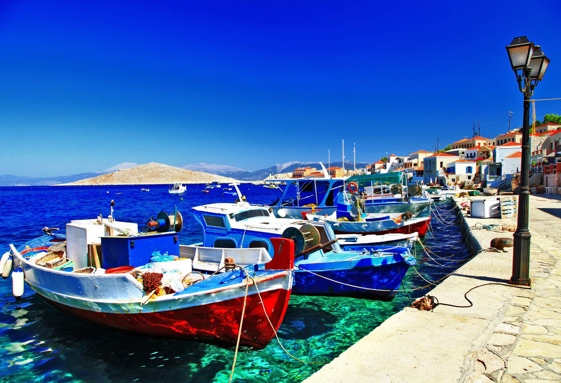 colors of Greece series - traditional fishing boats; Shutterstock ID 180960737