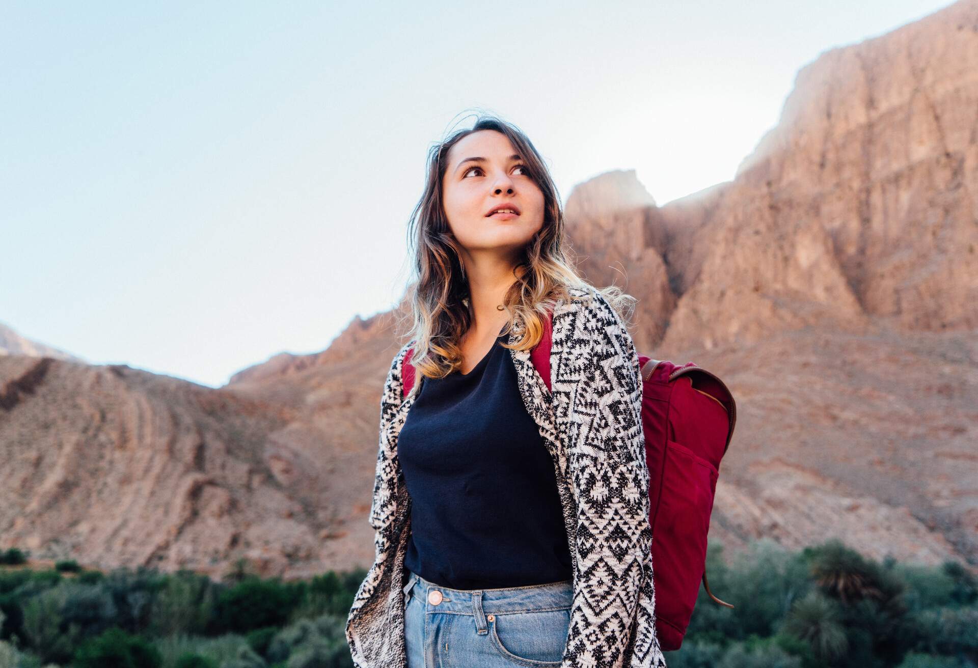 Young Caucasian woman in Dades Gorge in Morocco