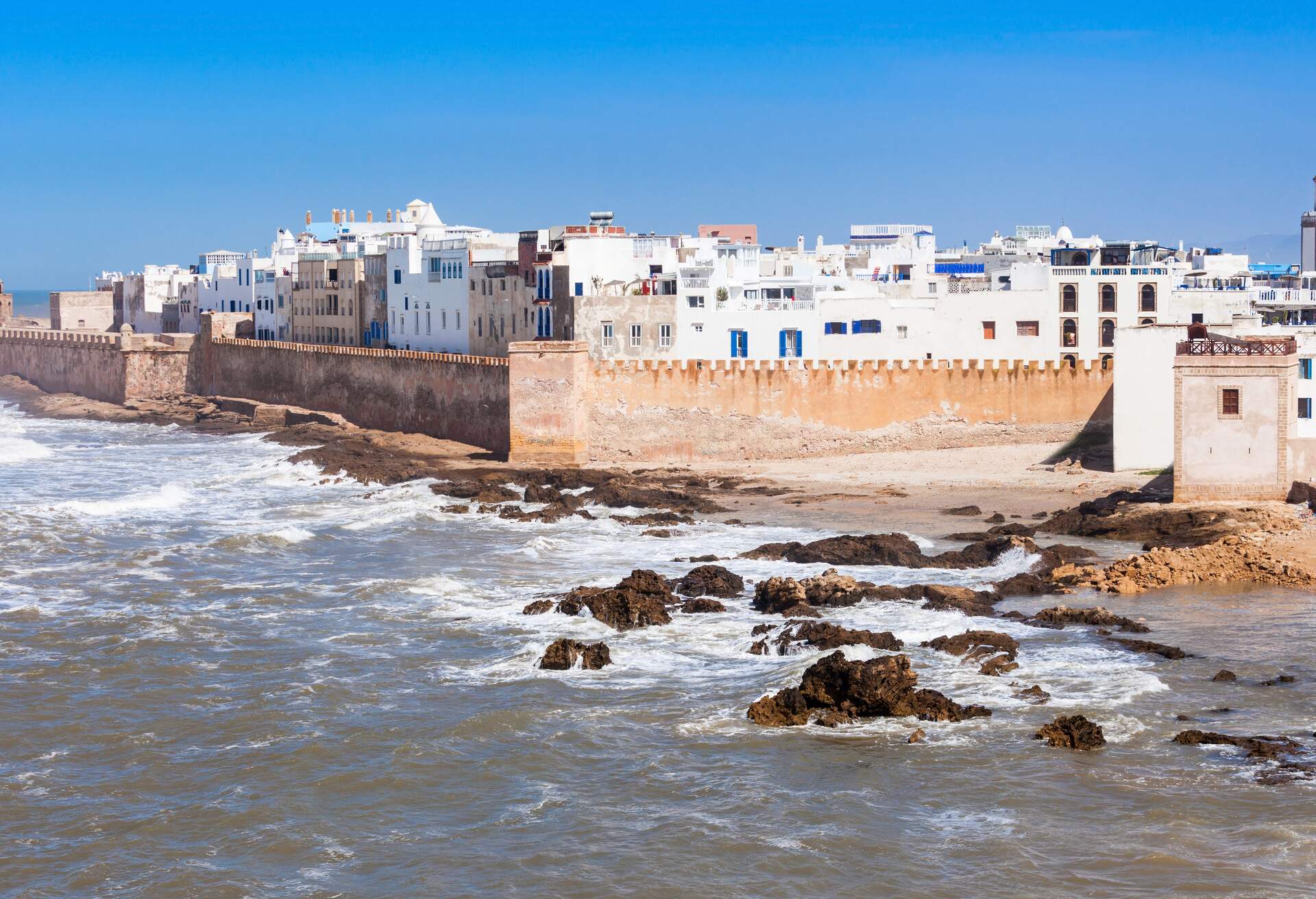 Essaouira Ramparts aerial panoramic view in Essaouira, Morocco. Essaouira is a city in the western Moroccan region on the Atlantic coast.; Shutterstock ID 667509106