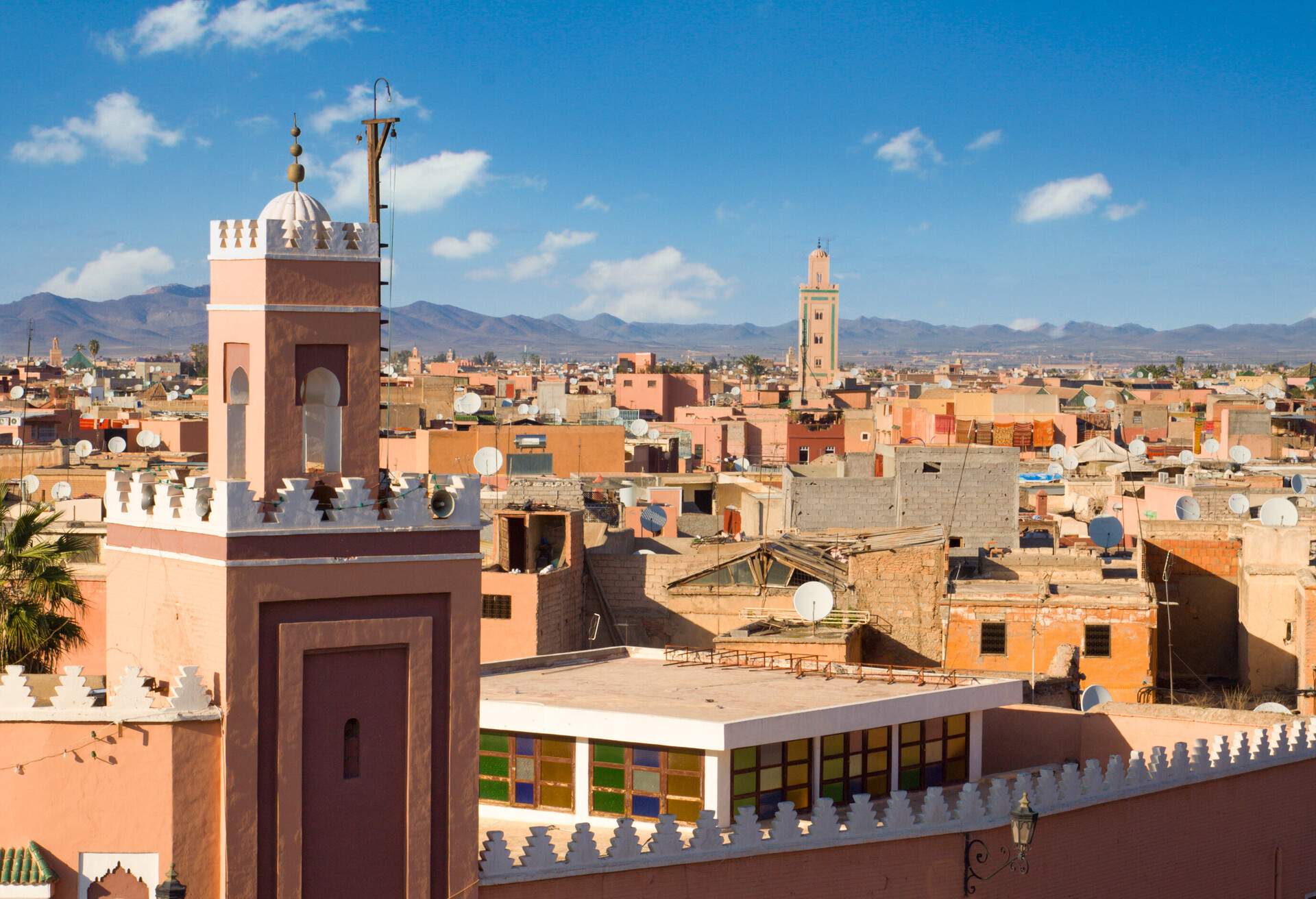 Minaret Tower On The Historical Walled City (medina) In Marrakech. Morocco