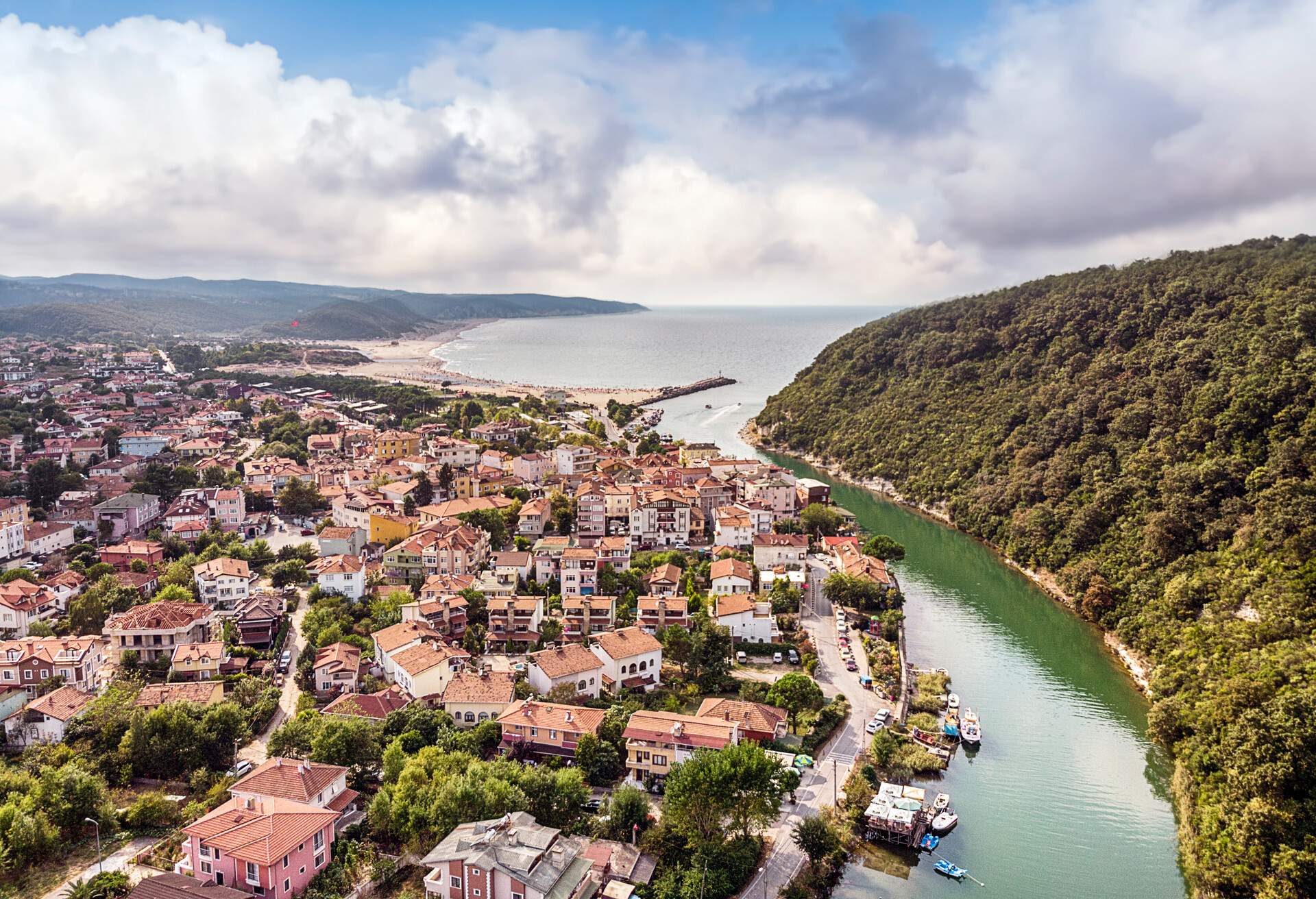 Agva (Ağva) is a holiday and fishing town near the Istanbul. Aerial view.