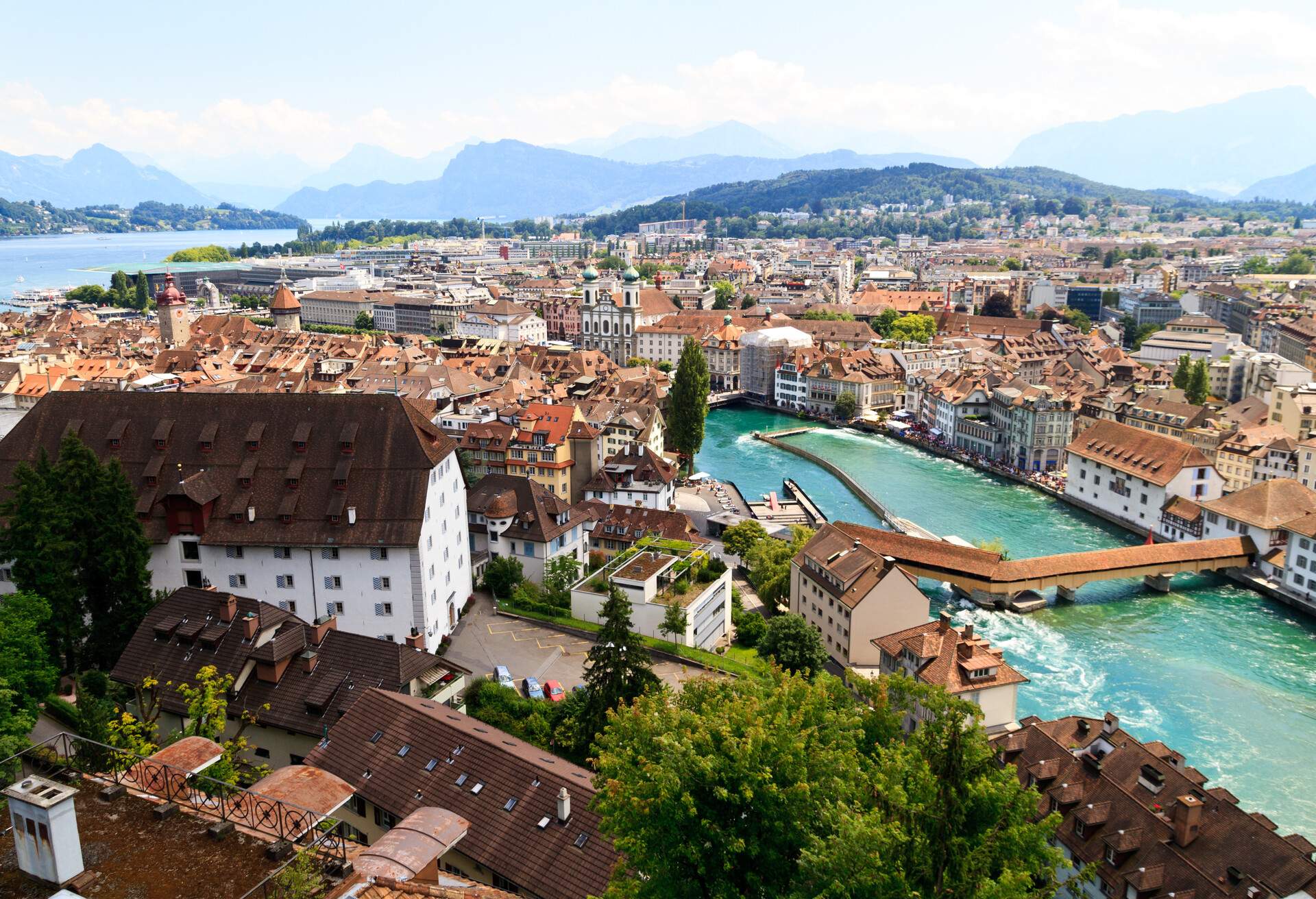 Luzern City View from city walls with river Reuss, Switzerland