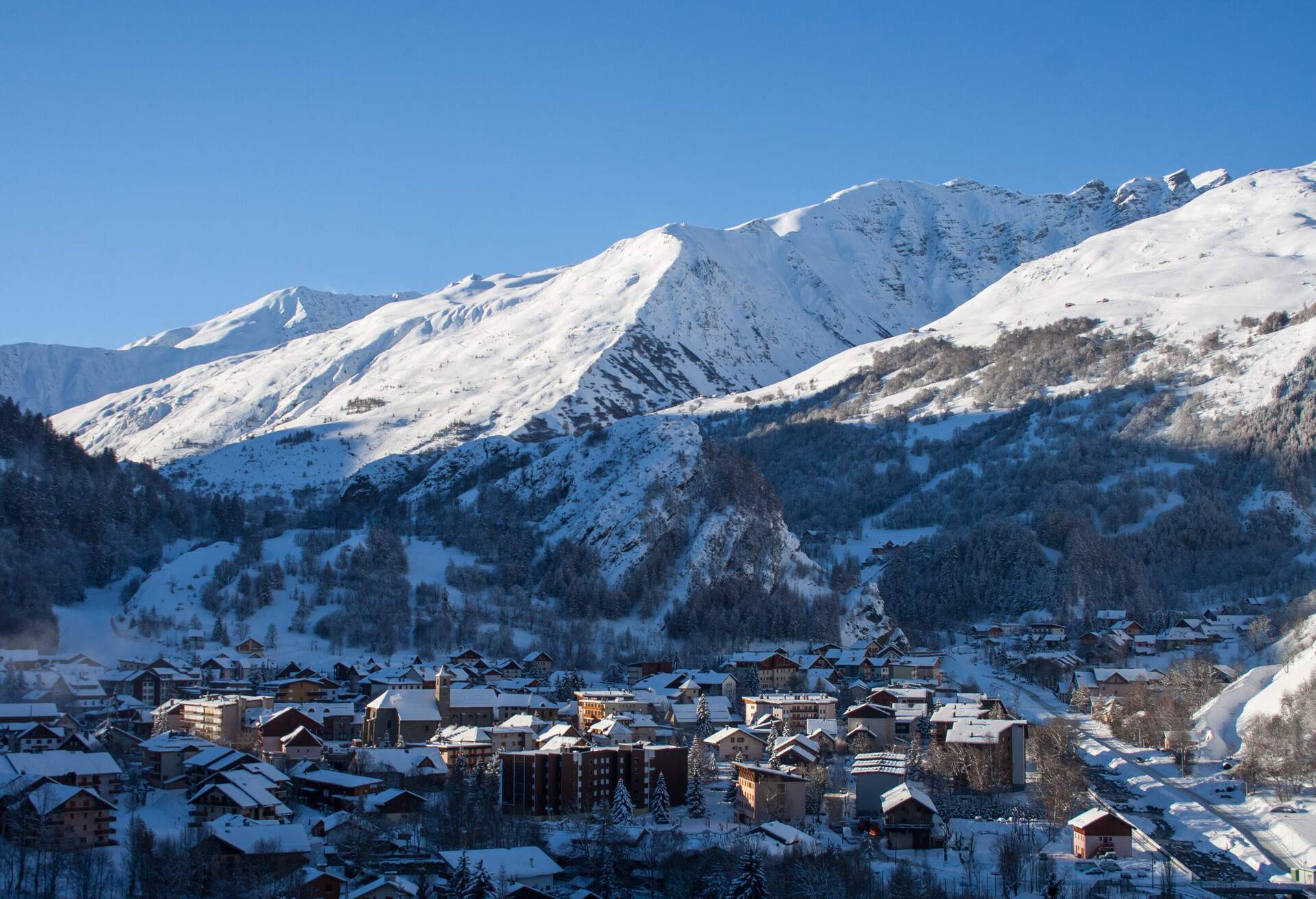 Village of Valloire in winter, Alps, Savoie France