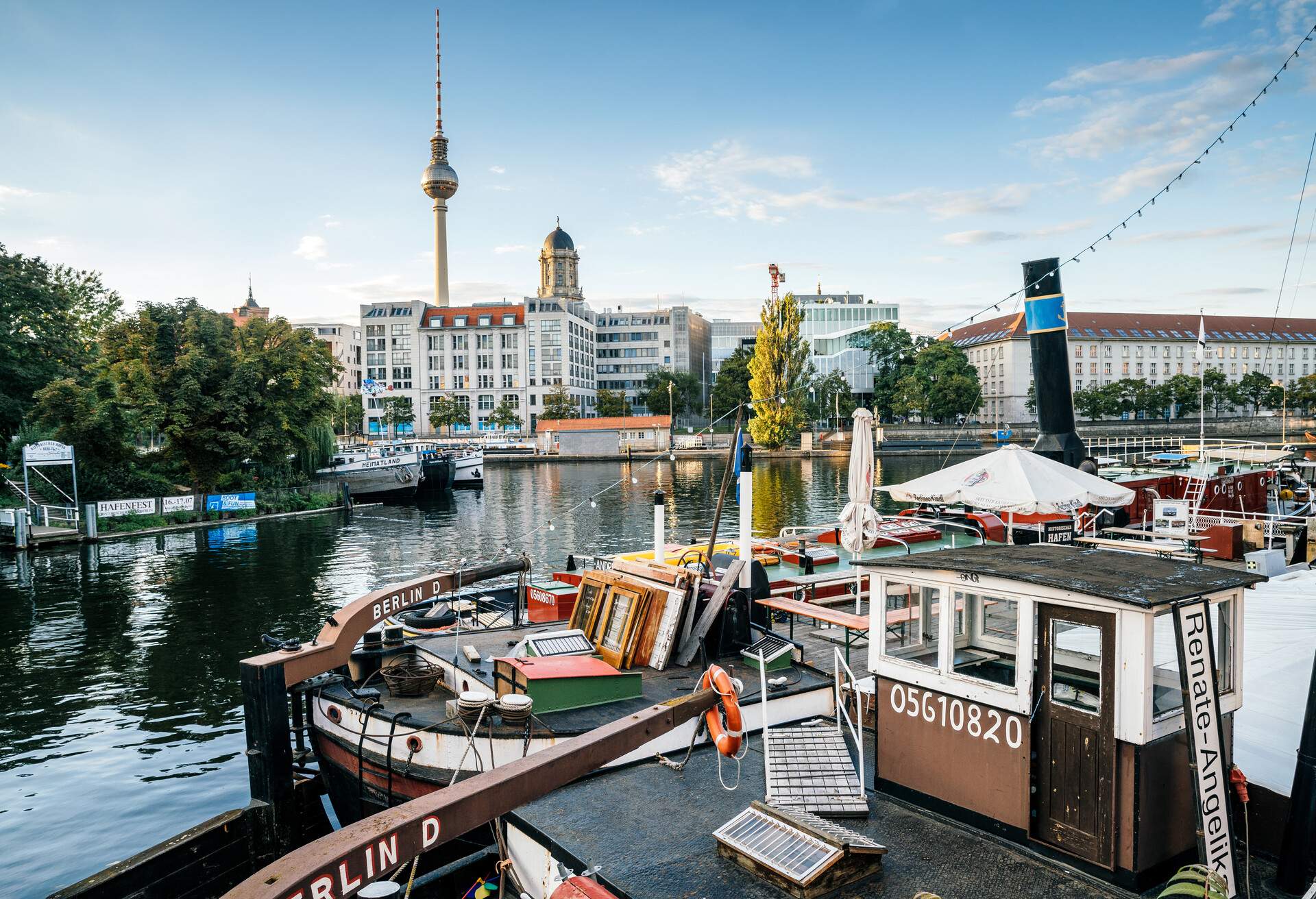 old harbour in Berlin with tv-tower in the background