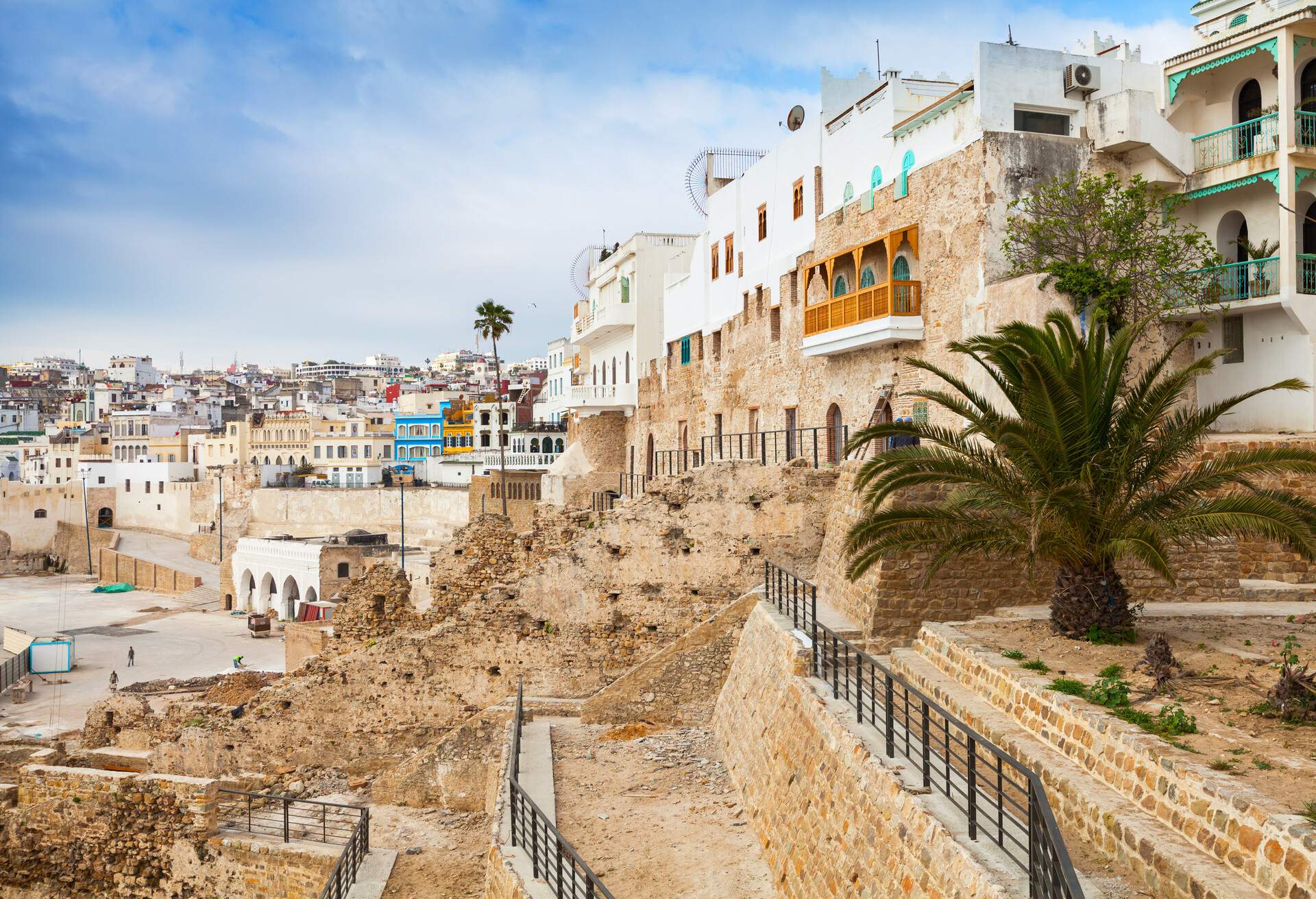 Ancient walls and living houses in Medina. Tangier, Morocco