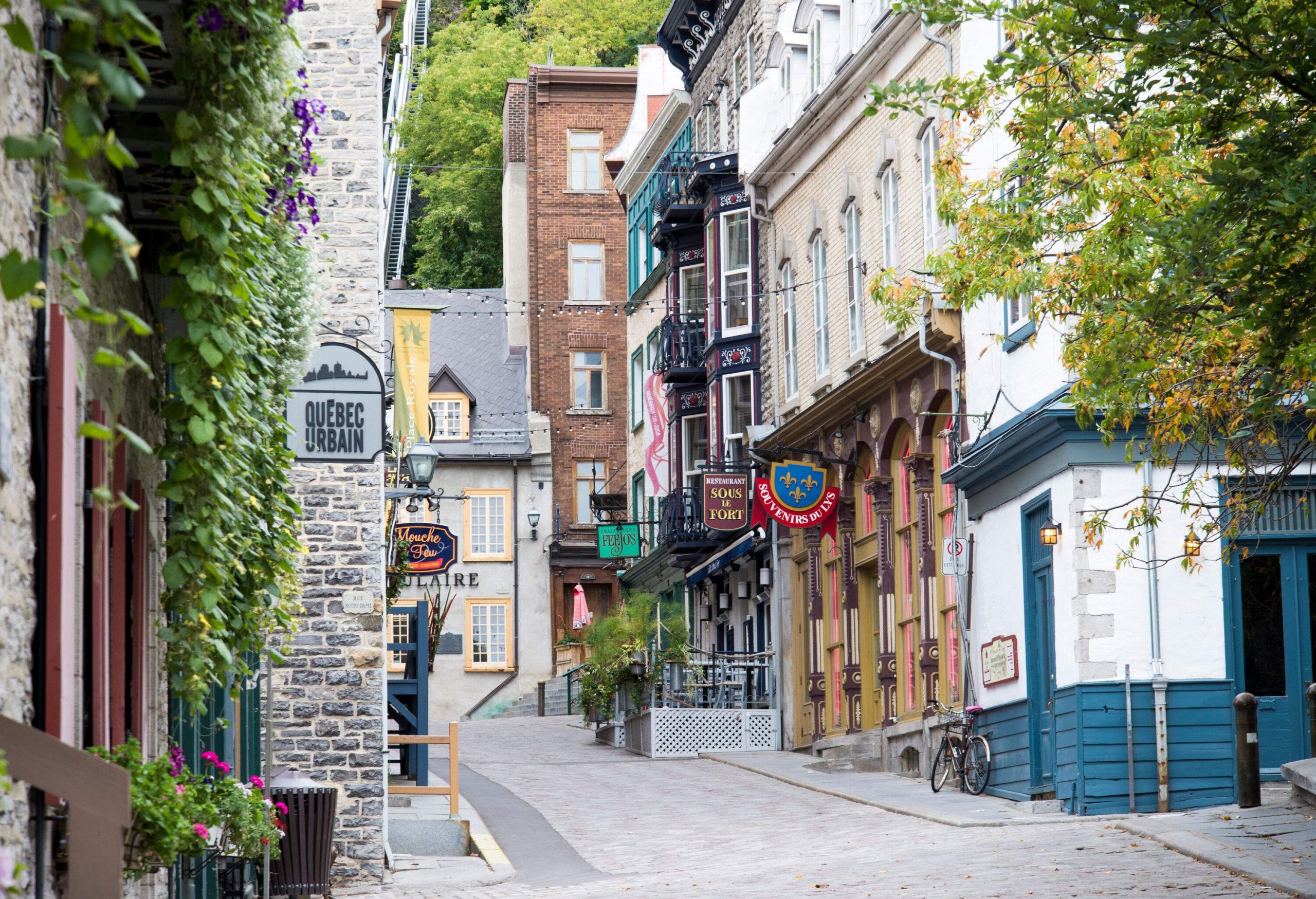 A quaint shopping street in the city of Quebec.
