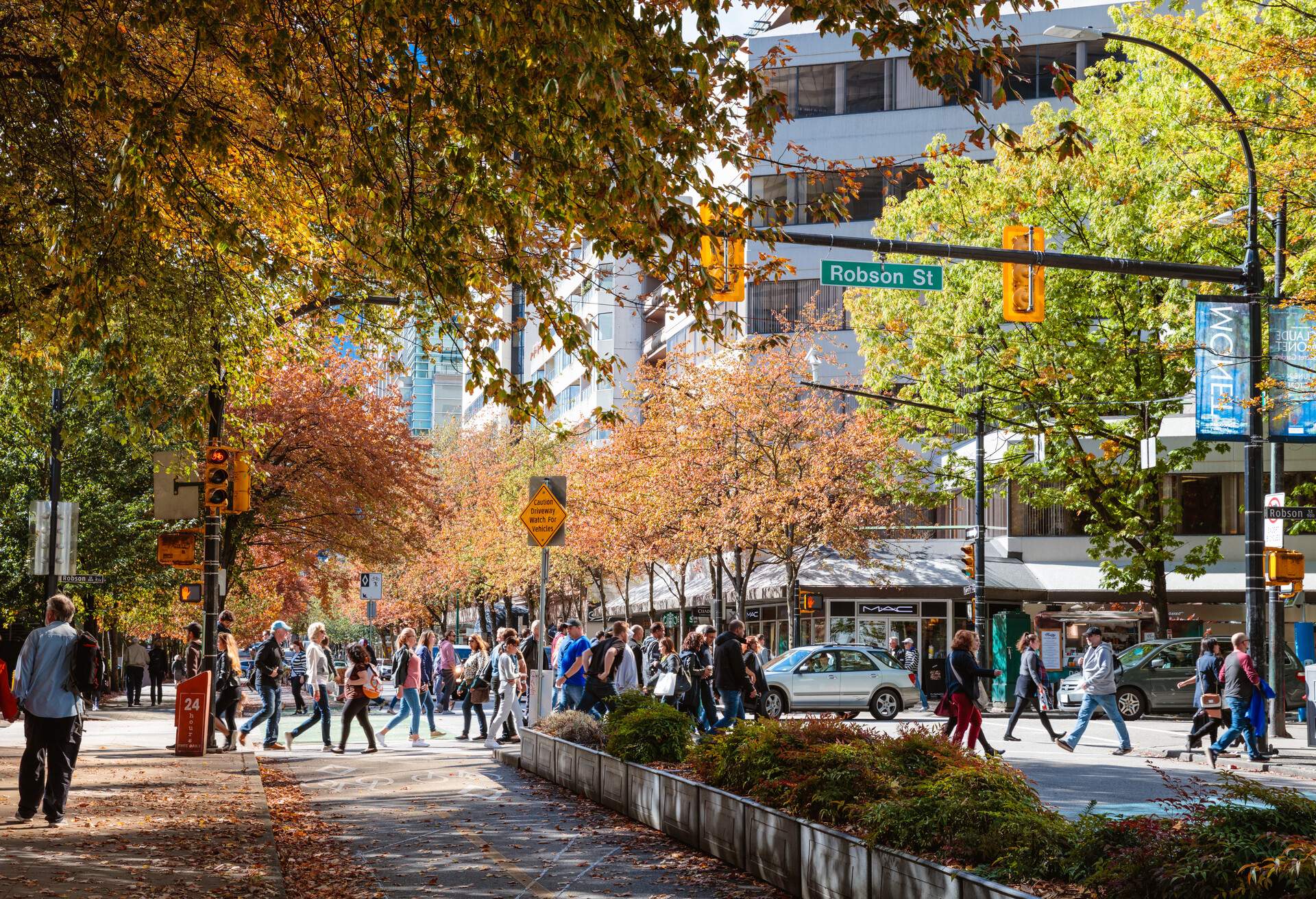 Robson street in autumn, Vancouver, British Columbia, Canada