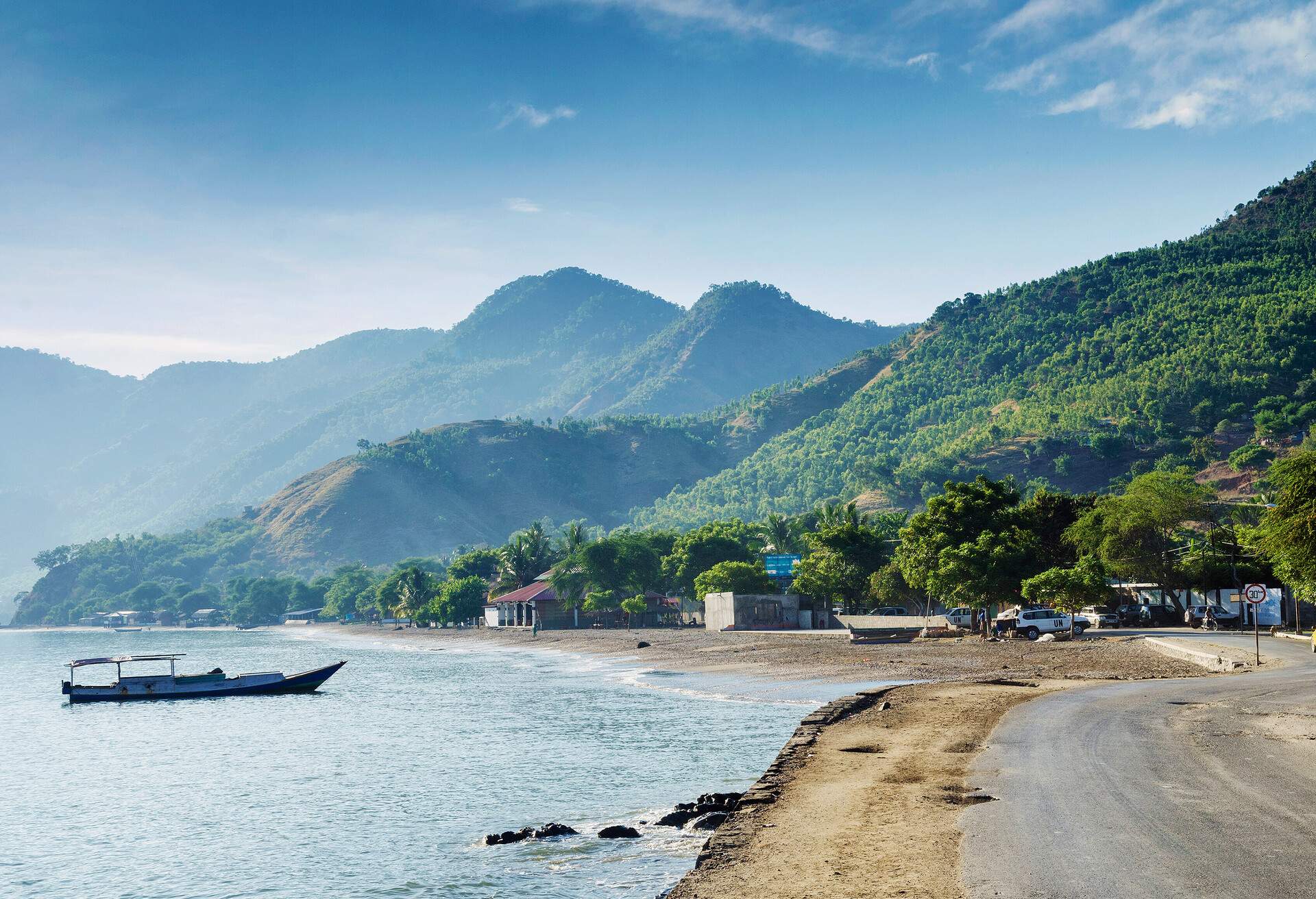 tropical exotic paradise coastline beach of dili in east timor at dawn