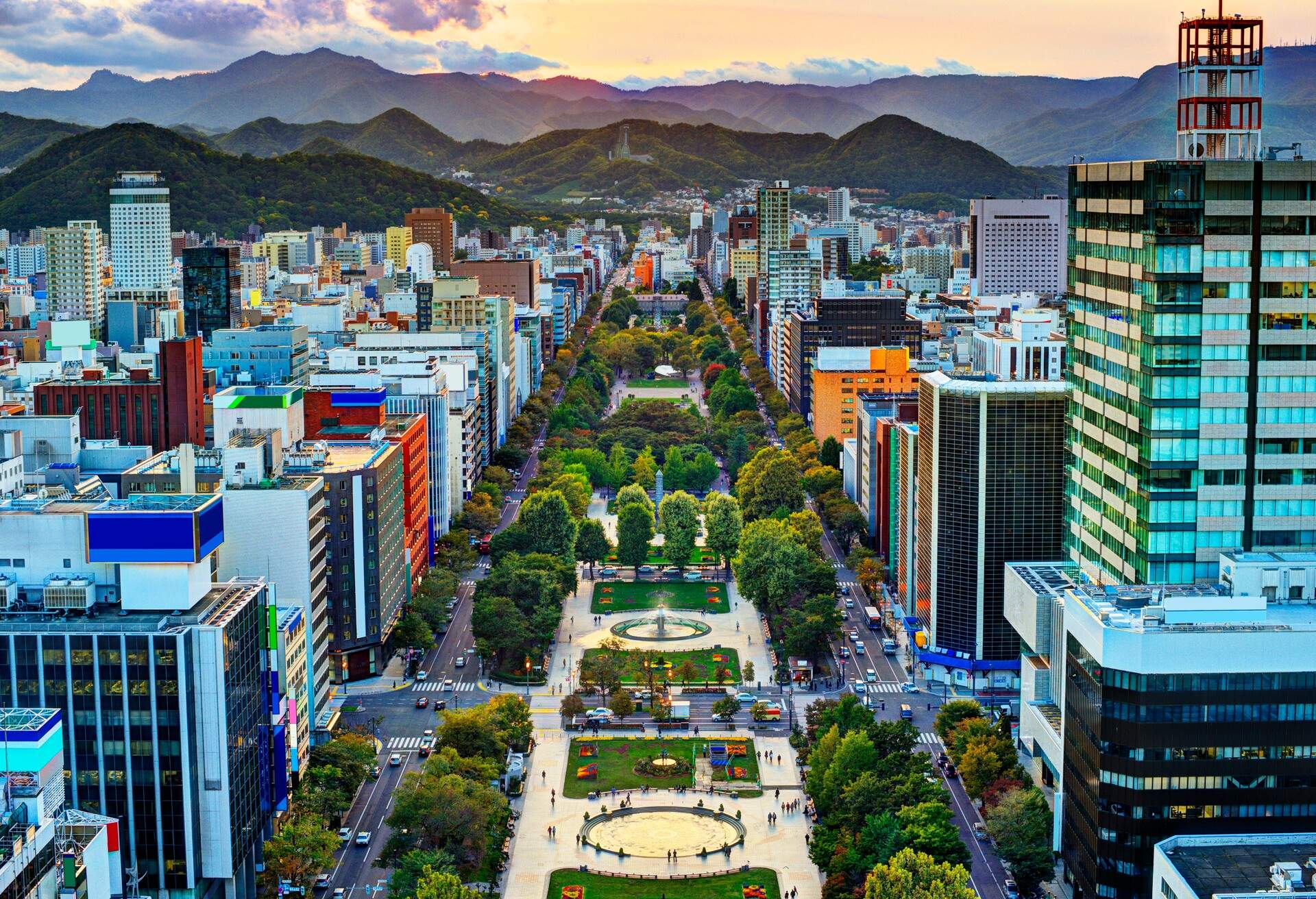 Cityscape of Sapporo, Hokkaido, Japan at Odori Park.