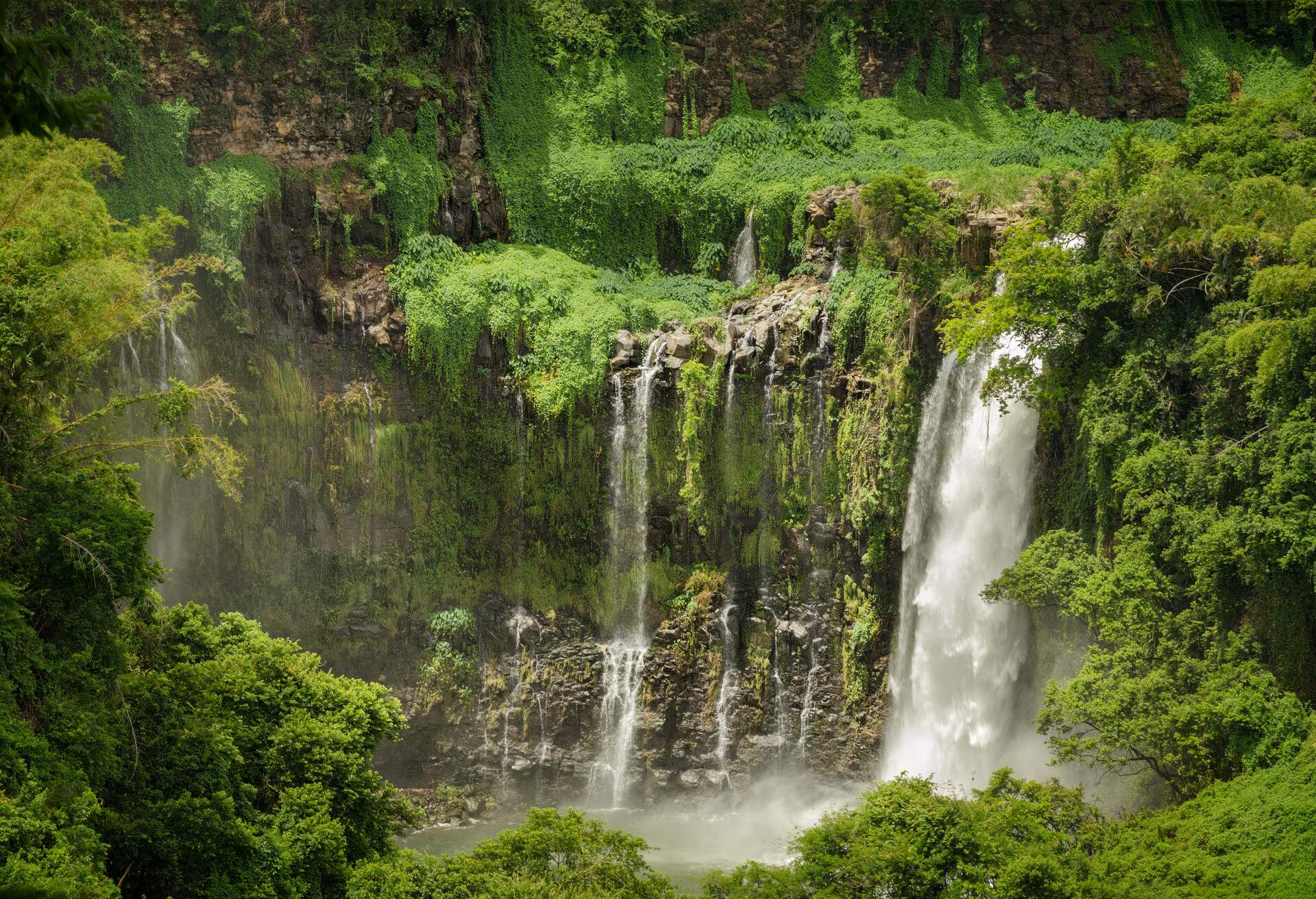 Panorama of a waterfall in Beau-Bassin, Mauritius