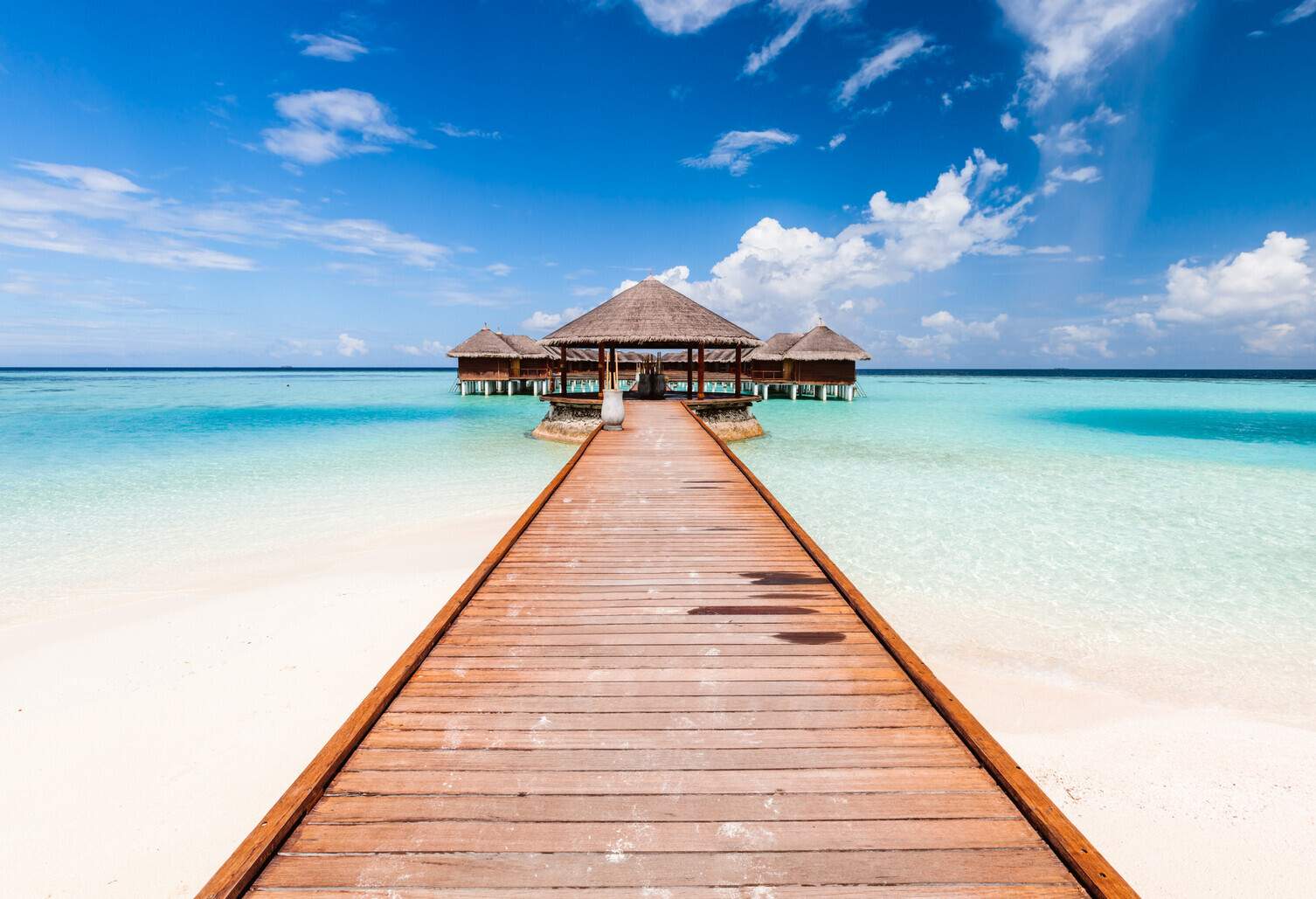 Wooden pier in a tropical island, Maldives