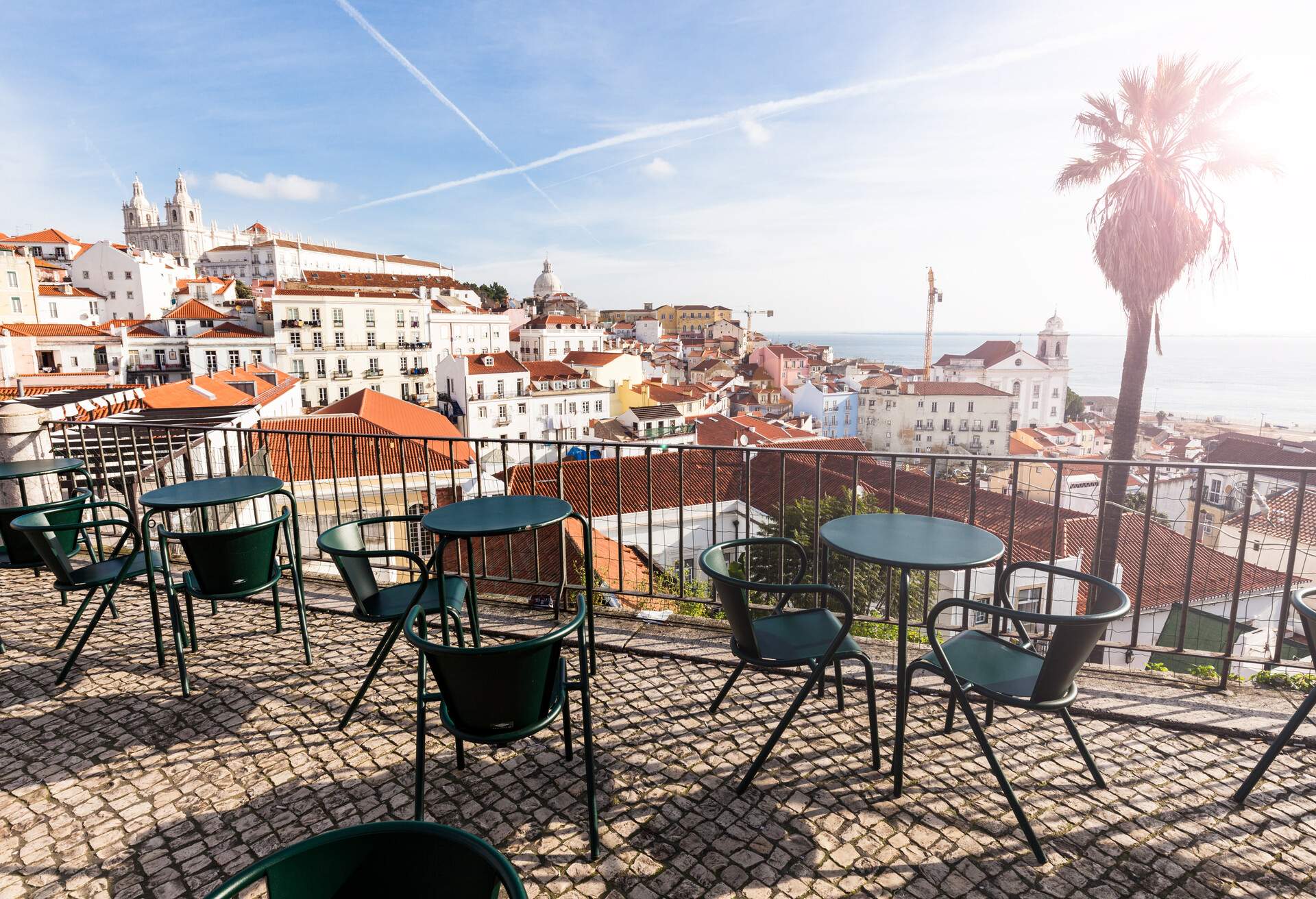 Lisbon cityscape. Old town street cafe, Portugal