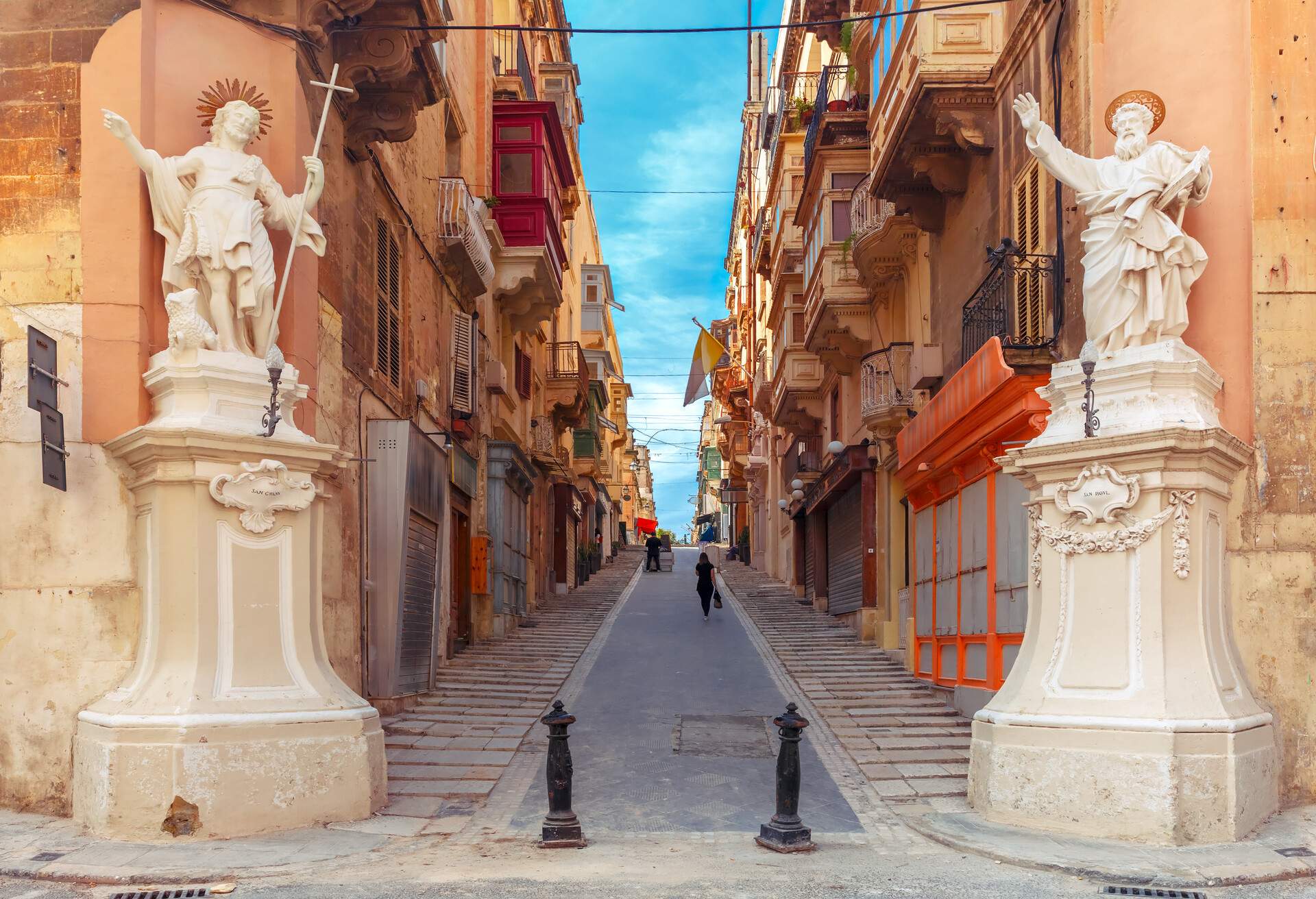 Street view of old buildings in Valletta, Malta
