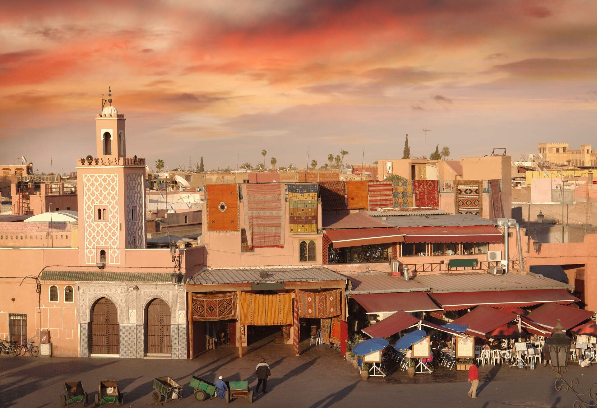 Djemaa el-Fna Square by sunset light, Marrakesh, Morocco