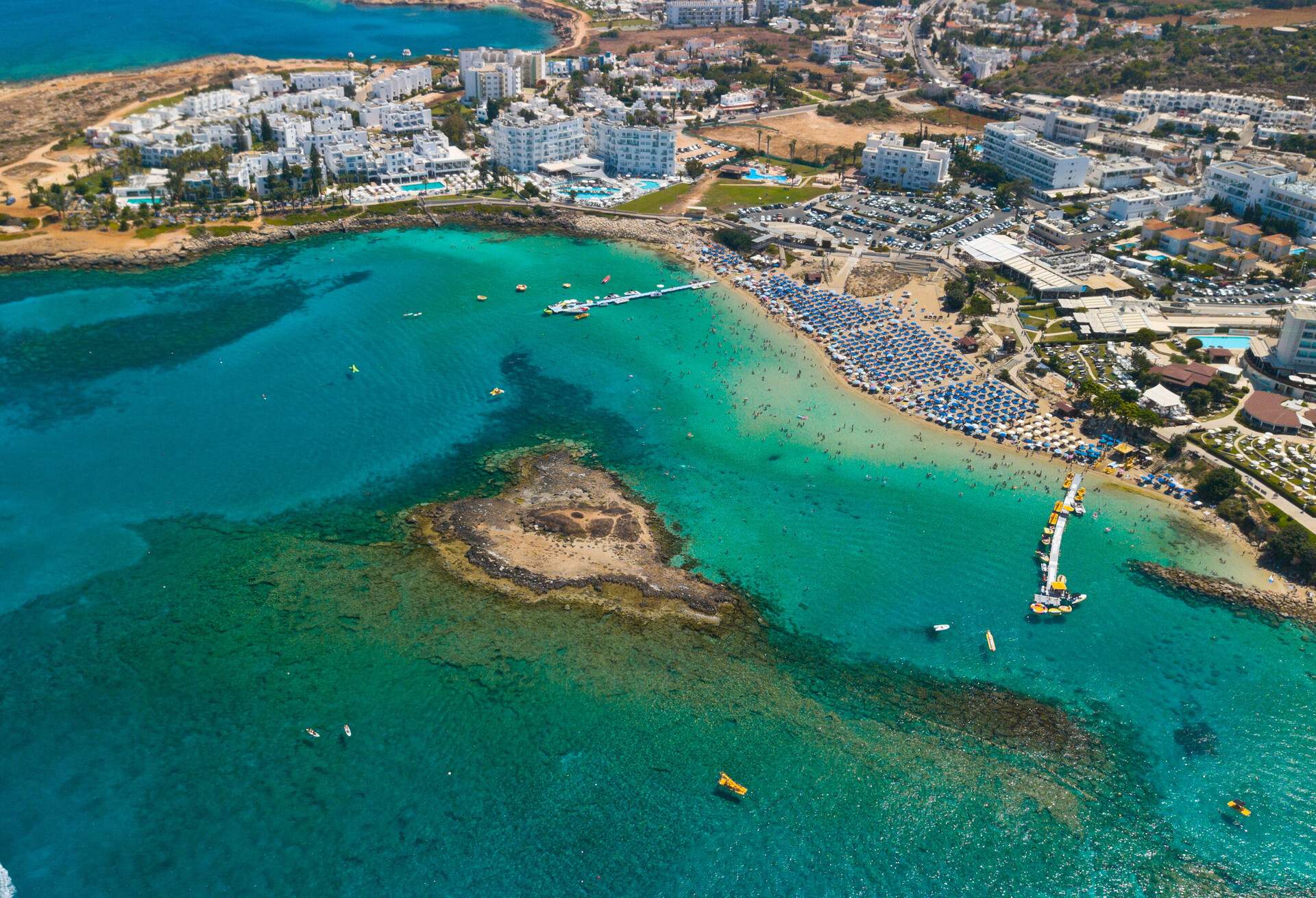 Fig tree beach Protaras Cyprus aerial