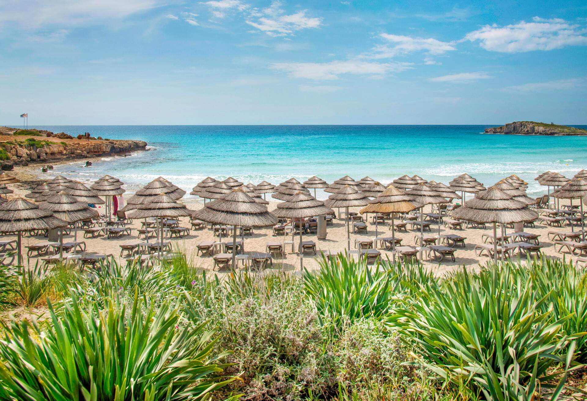 Panorama of Nissi Beach Bay. Clear water ,summertime, great weather