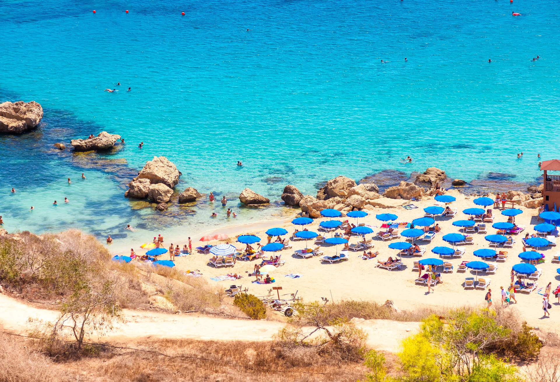 View of Konnos Bay beach near Protaras, Ayia Napa. Famagusta District, Cyprus.