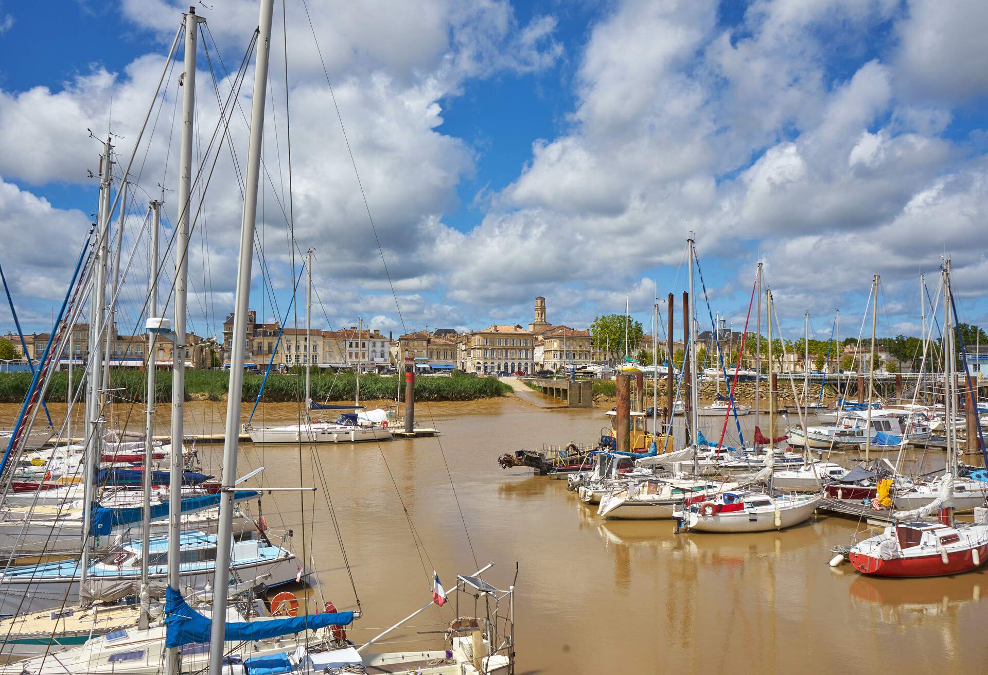 Cityscape of the picturesque town Pauillac View from Harbour Gironde France